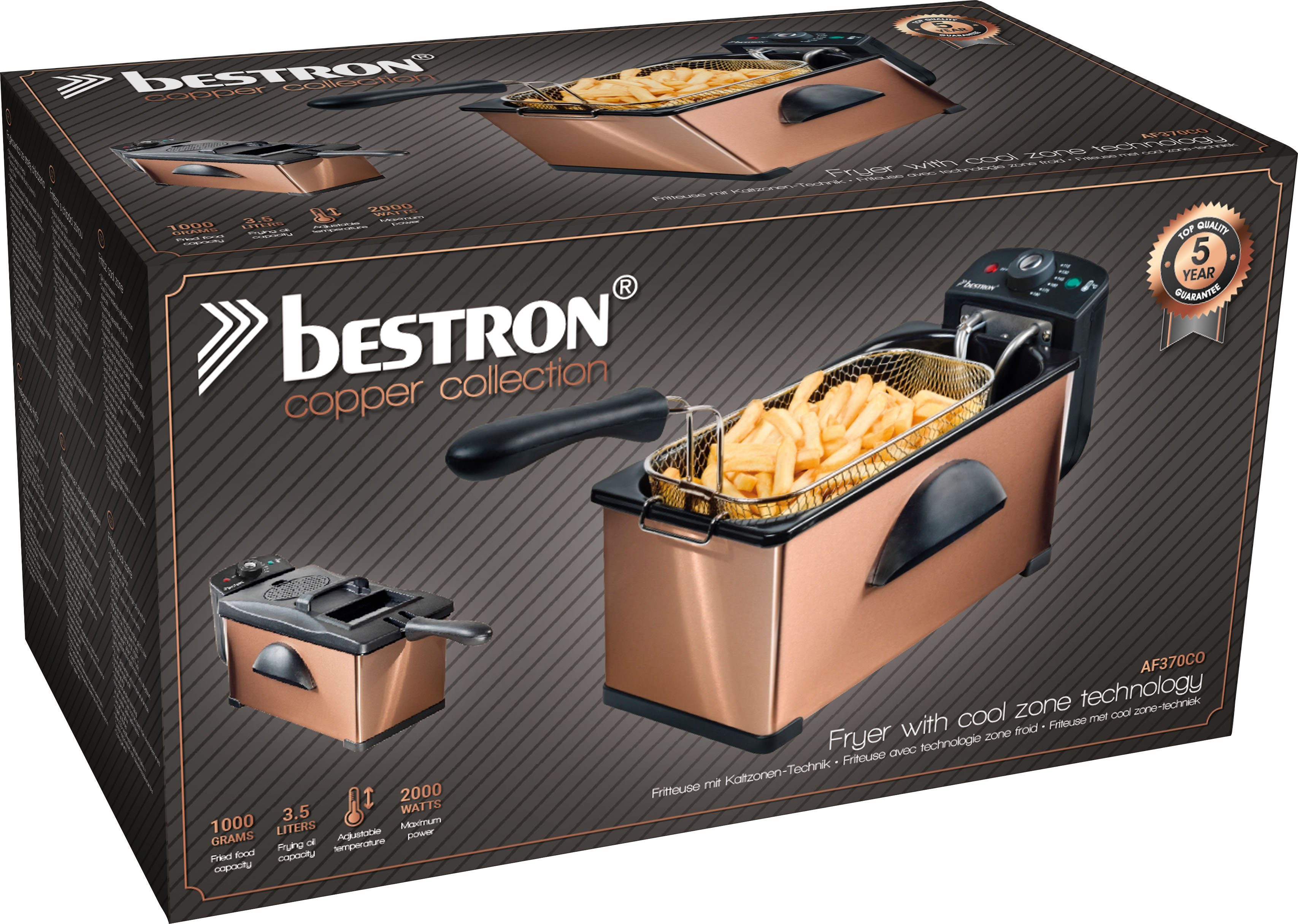 bestron Friteuse AF370CO Inhoud 1 kg, met cool zone, 3,5 liter, koperkleur