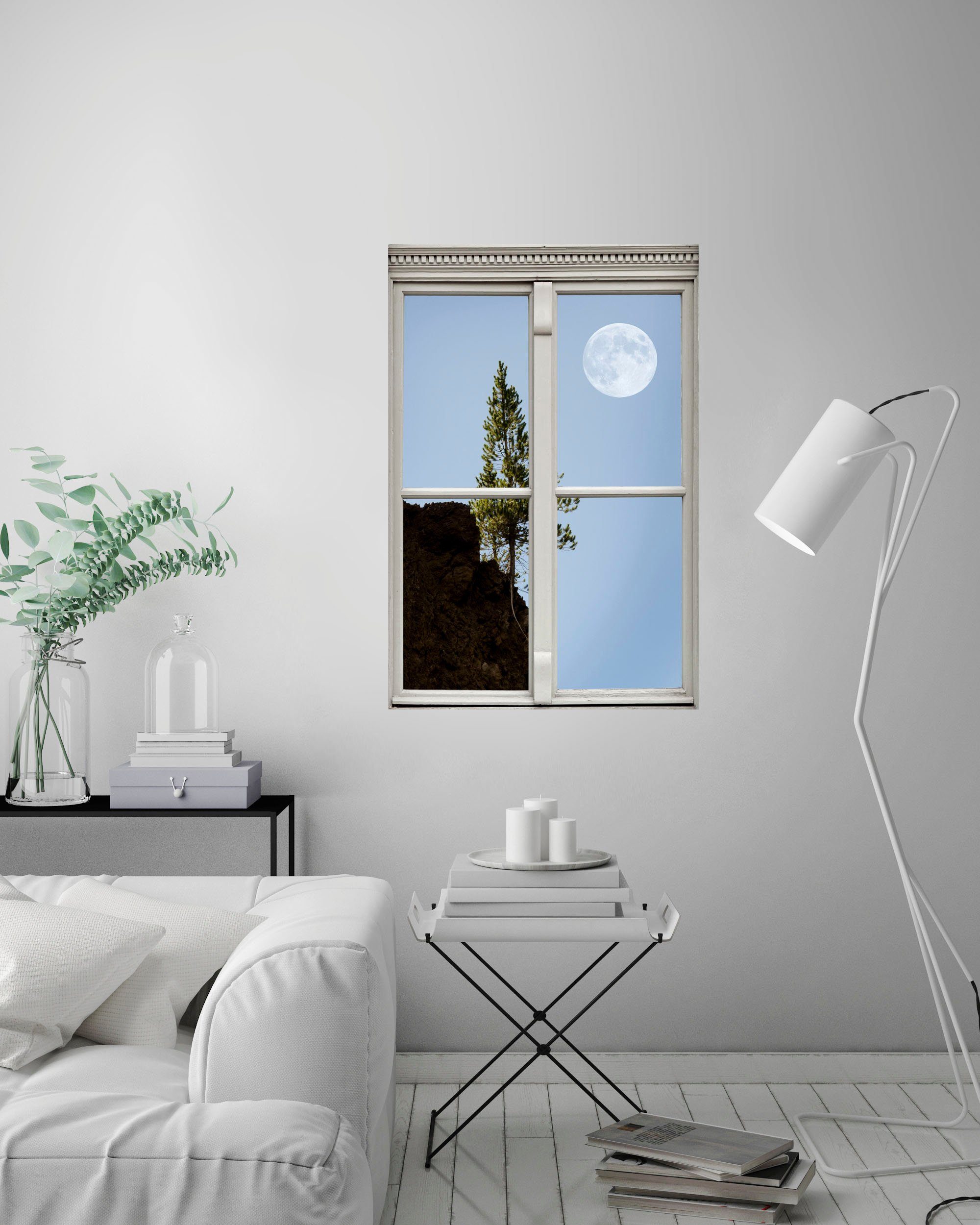 queence Wandfolie Volle maan Muursticker, muurdecoratie, zelfklevend, 3D, raam