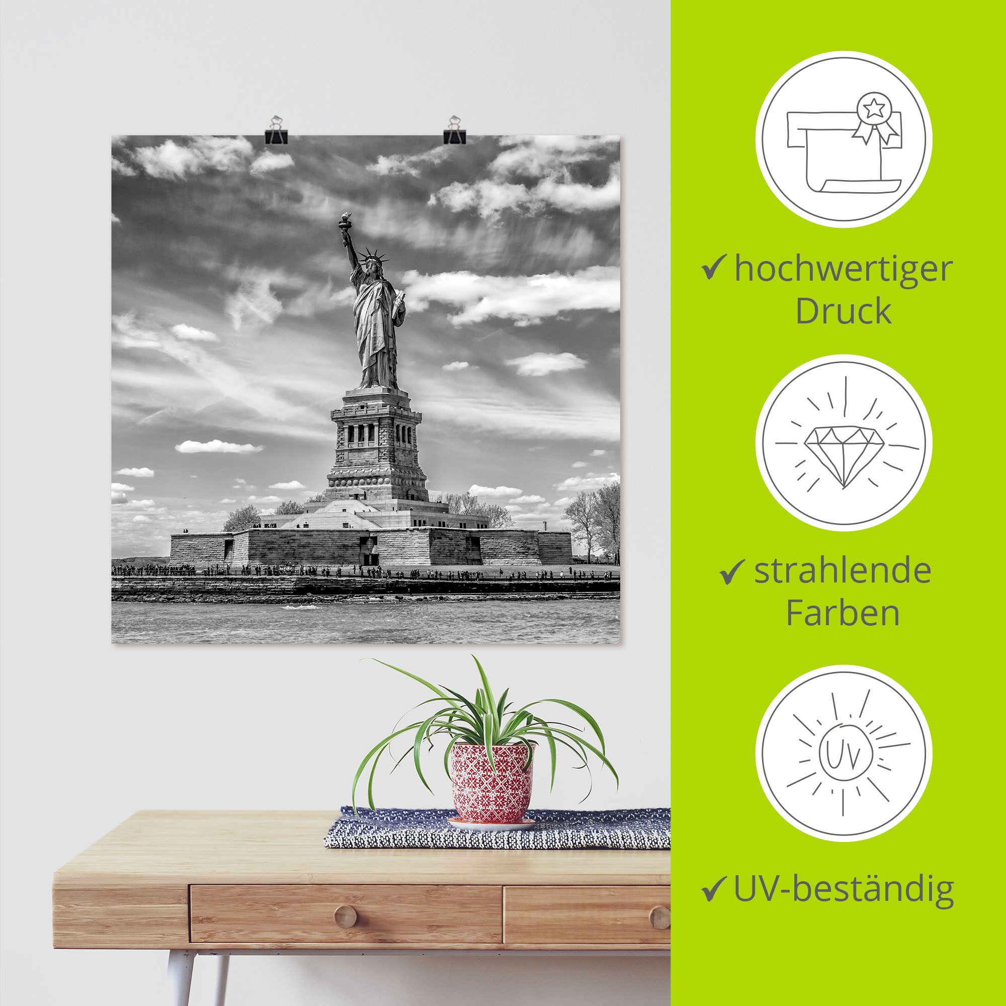 Artland Artprint New York City Vrijheidsbeeld als artprint van aluminium, artprint voor buiten, artprint op linnen, poster in verschillende maten. maten