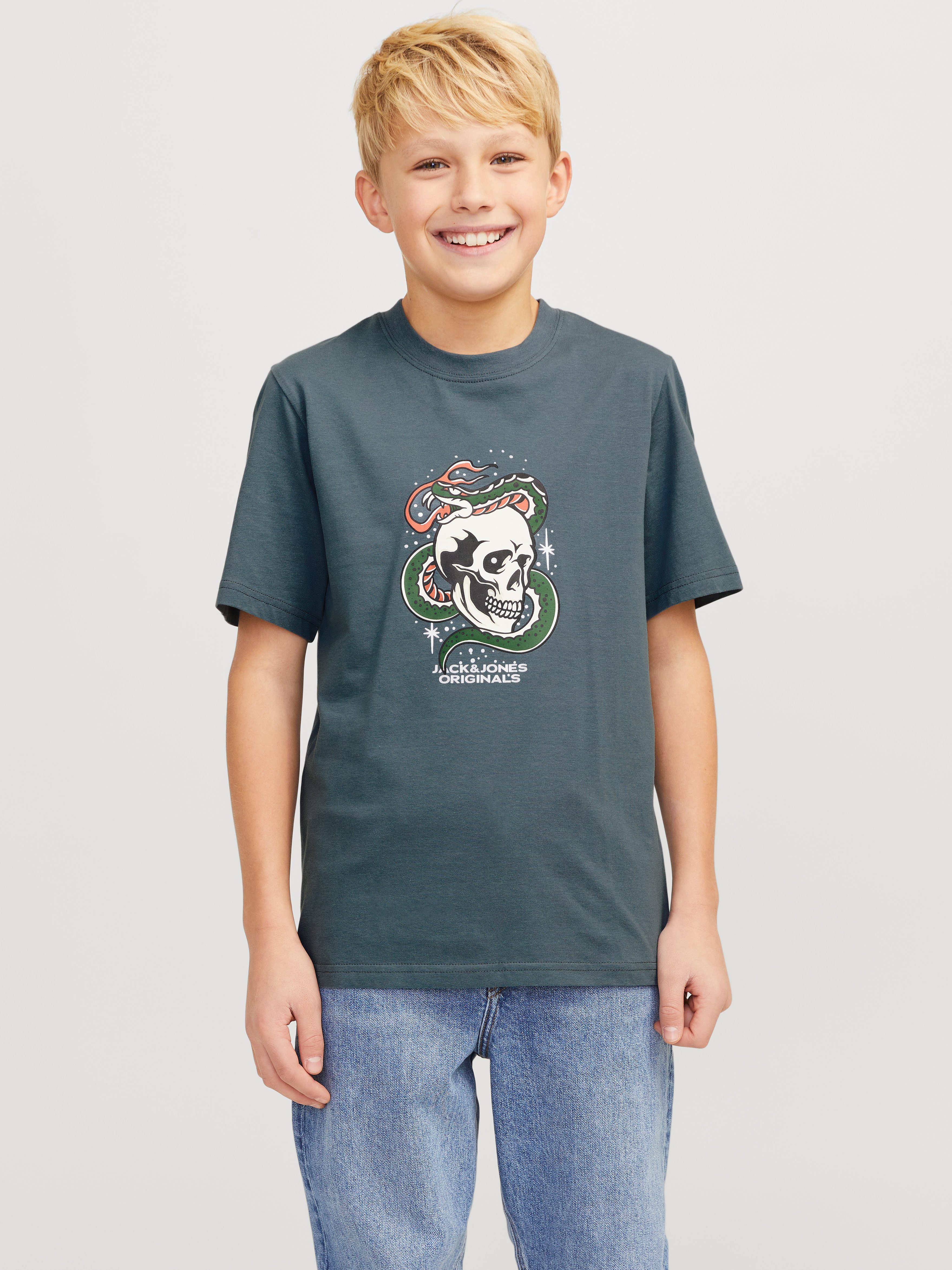 Jack & Jones Junior T-shirt JORANATOMY SKULL TEE SS CREW NECK SN JNR jongens t-shirts maat 164 blauw