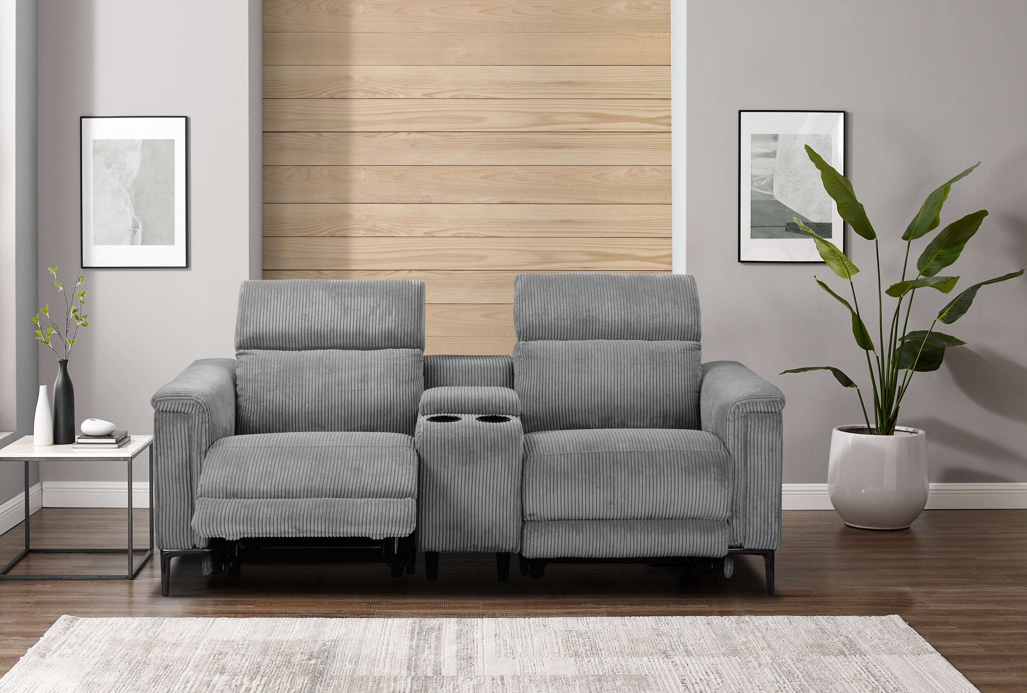 Places of Style 2-zitsbank Lund in cord, 2-zits bioscoopbank, tv-fauteuil, multimedia-sofa, USB-A met elektrische of handmatige relaxfunctie, bekerhouder en opbergruimte