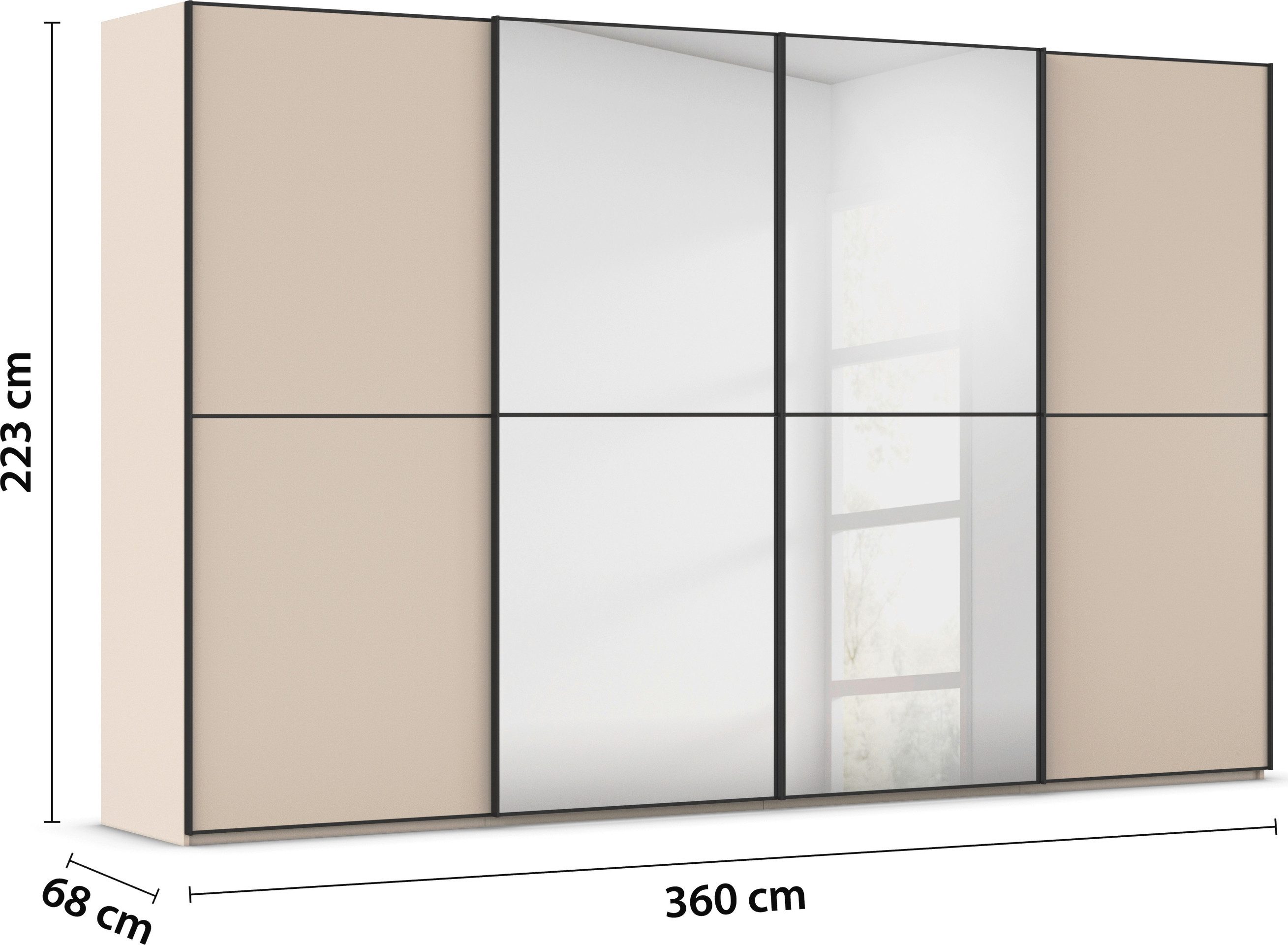rauch Schuifdeurkast Kledingkast Kast Garderobe Slaapkamerkast SCALE-DUO edel tweedelige deuren, spiegel en 3 sierlijsten made in germany