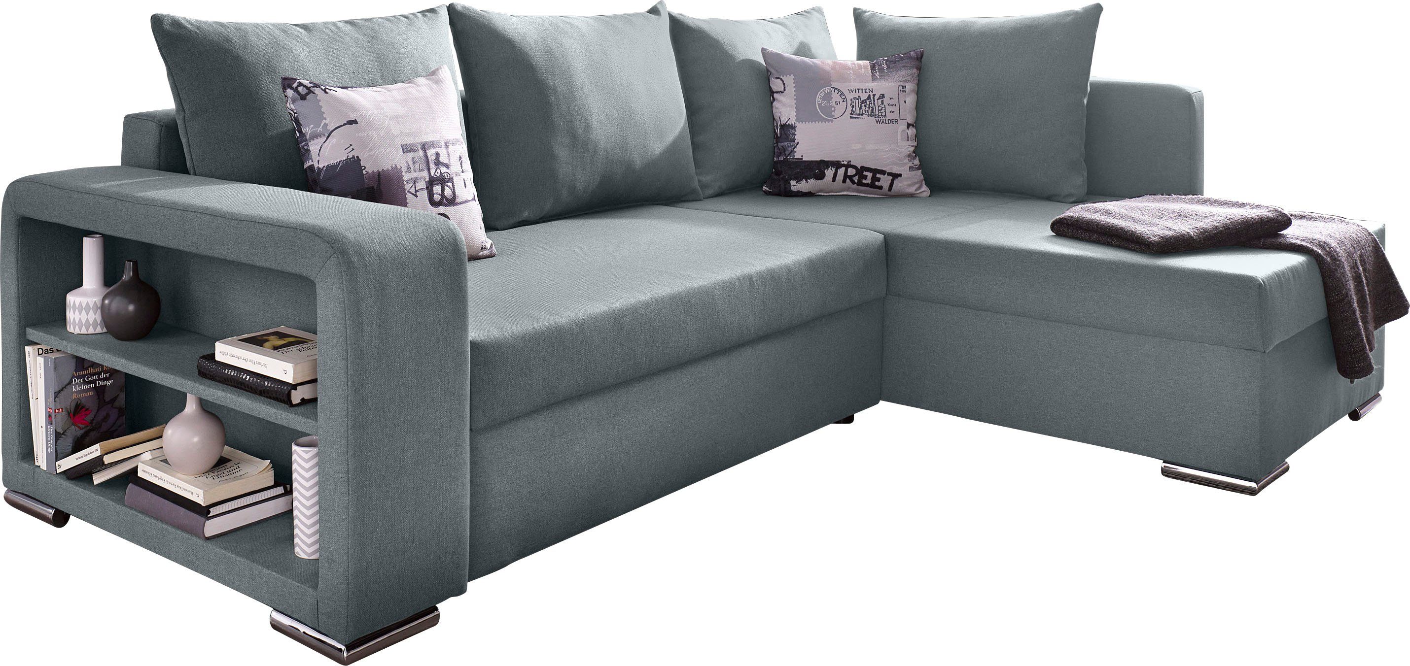 COLLECTION AB Hoekbank John L-vorm met bedfunctie, bedlade en geïntegreerd rek