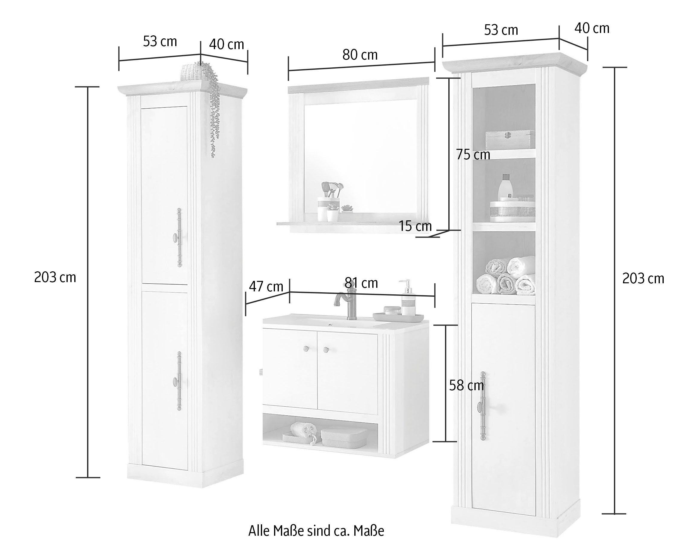 Home affaire Badkamerserie WESTMINSTER, badkamer in landhuisstijl, 4-delig badkamer (4-delig)