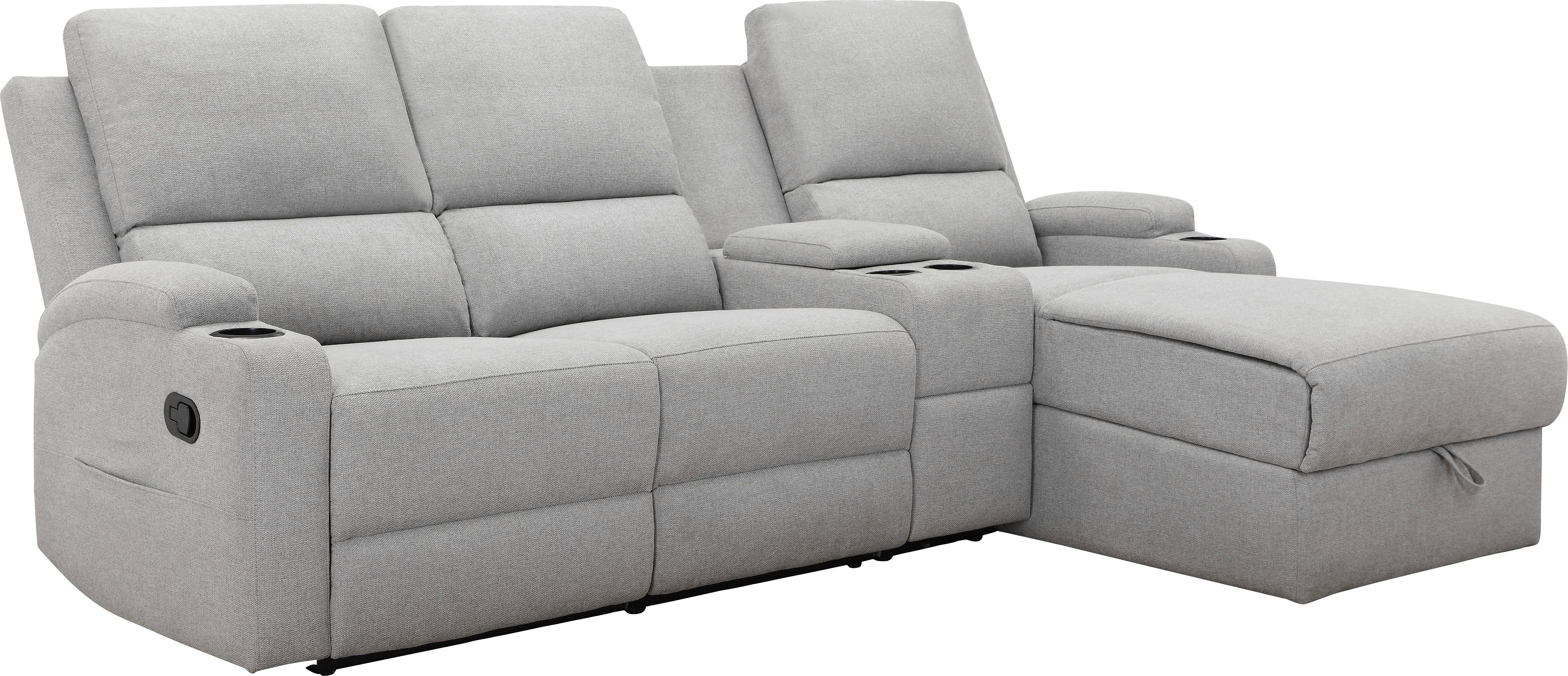 Home affaire Hoekbank Napori multimediabank, 3 bioscoopstoelen XXL, L-model, Bioscoopbank met relaxfunctie, bekerhouder, opbergvak en opbergbox