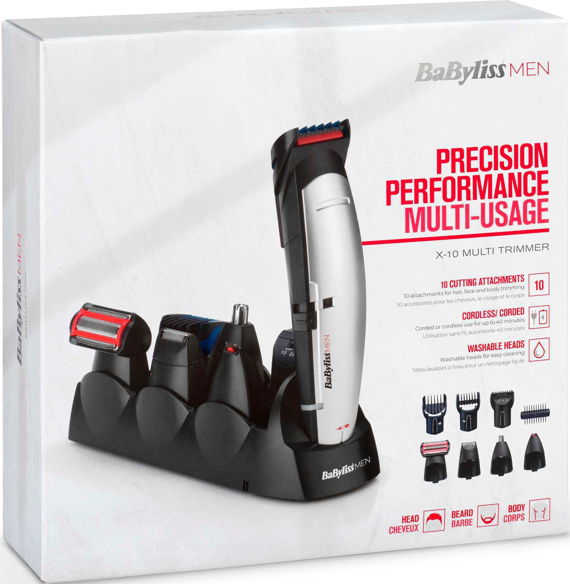 Babyliss Multifunctionele trimmer E837E MEN X-10 Multigrooming set voor hoofd, gezicht & lichaam