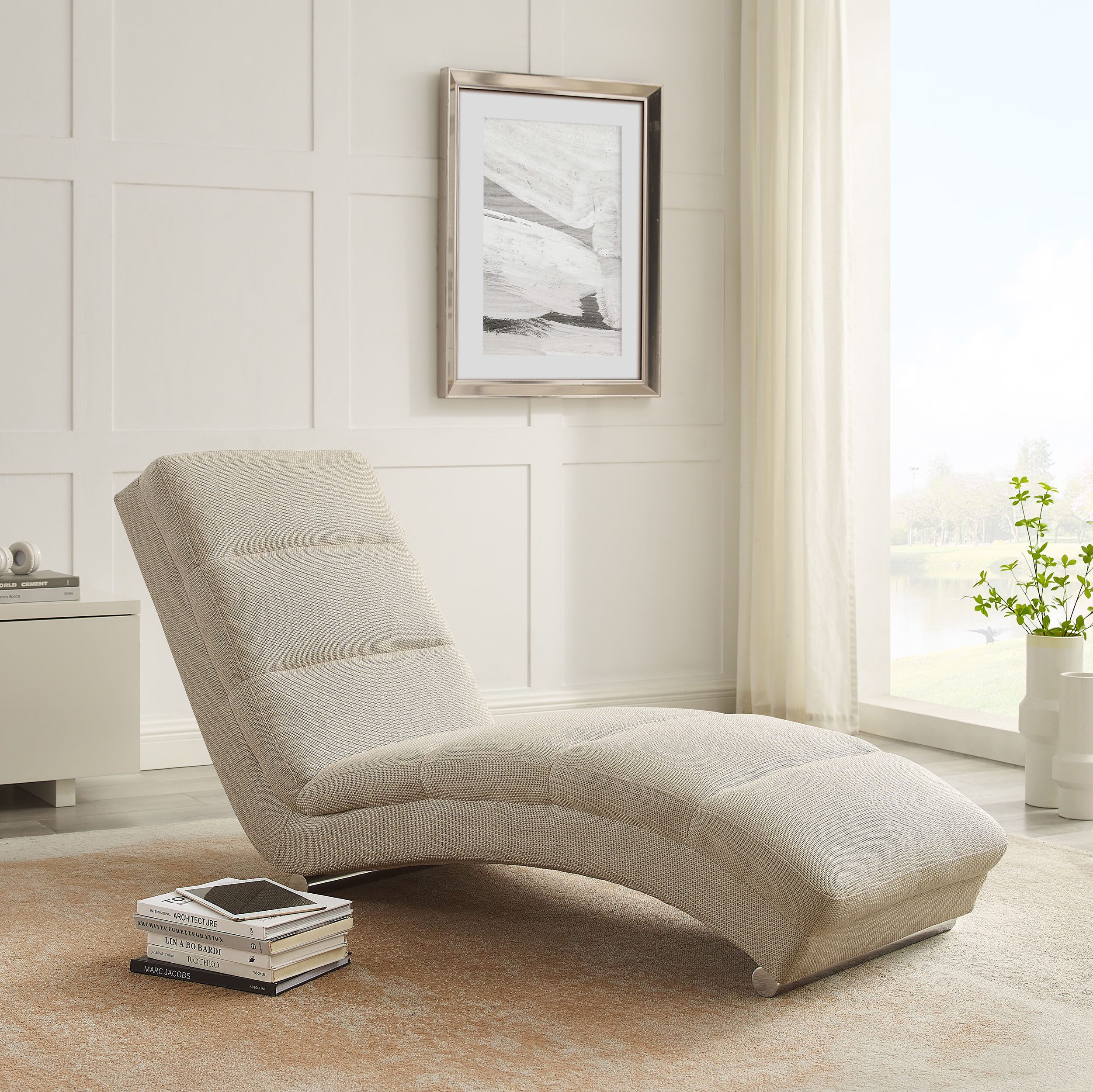 SalesFever Relaxstoel met kruisstepping, bekledingsstof oeko-tex gecertificeerd en pfc-vrij ligfauteuils beige