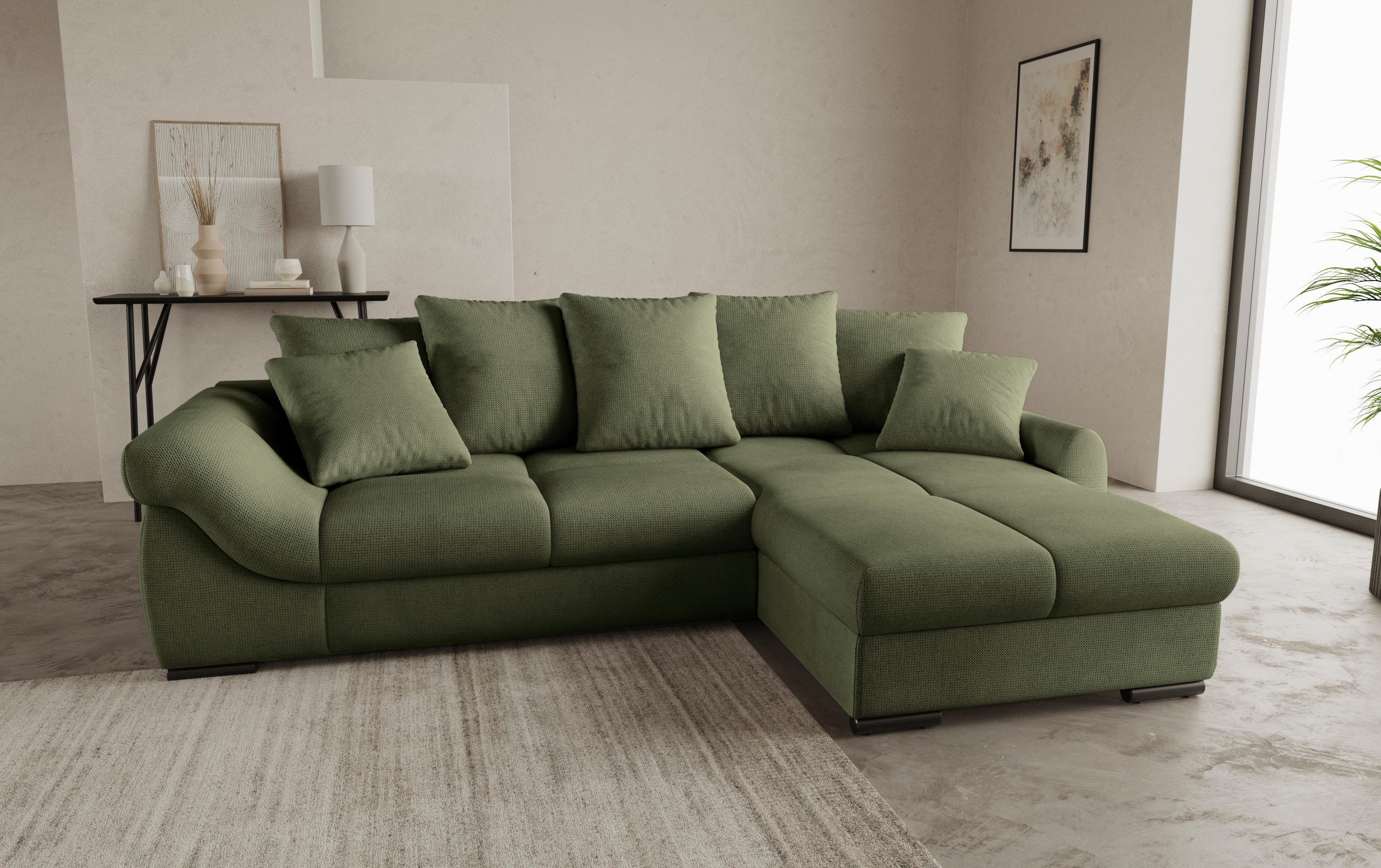 Mr. Couch Hoekbank Livorno L-vorm incl. hoogslaper beduitbreiding, xl bedbox wit gecoat