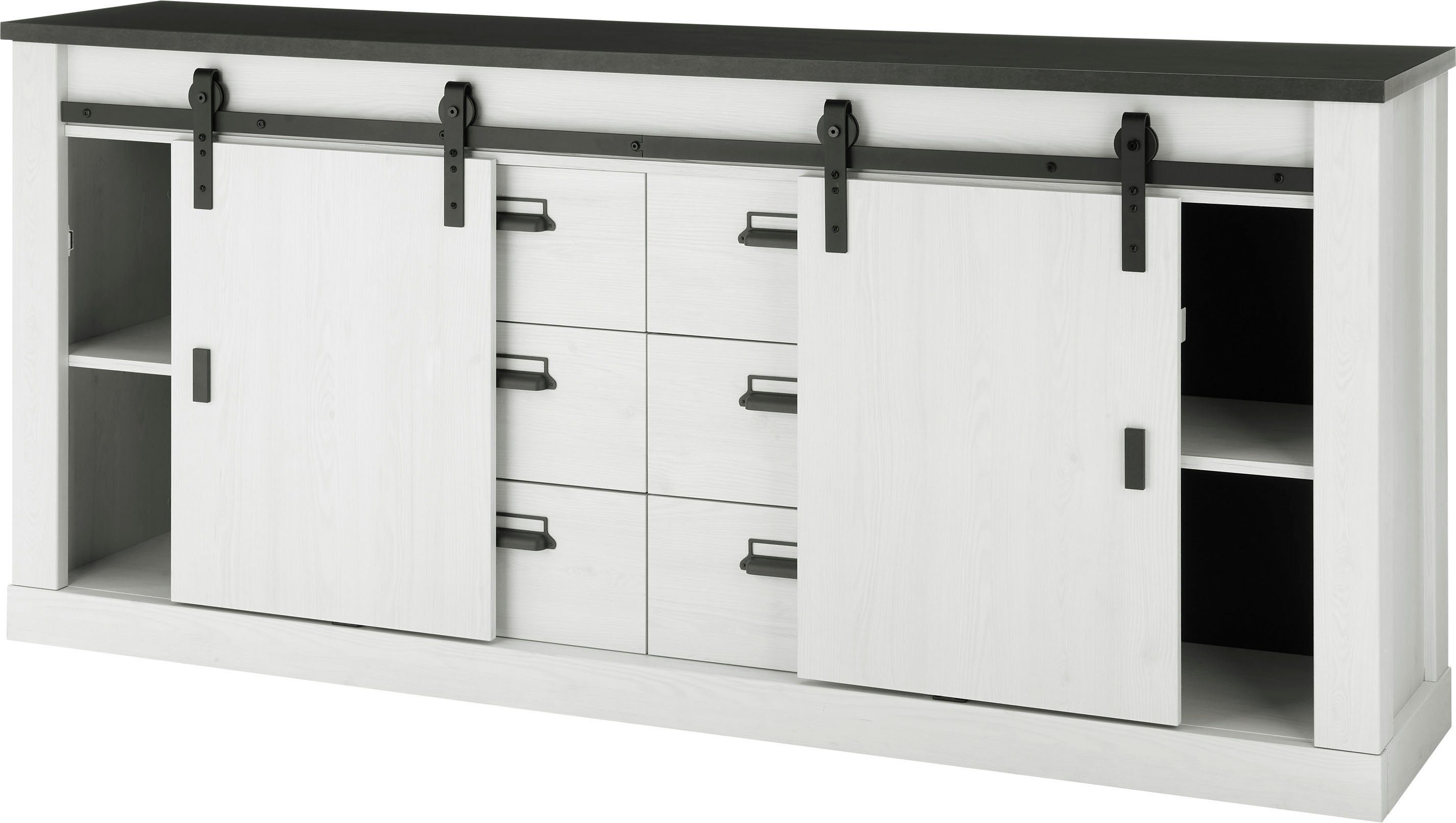 Home affaire Wandmeubel Sherwood Schuurdeurbeslag en apothekersgrepen van metaal, hoogte 201 cm (2-delig)