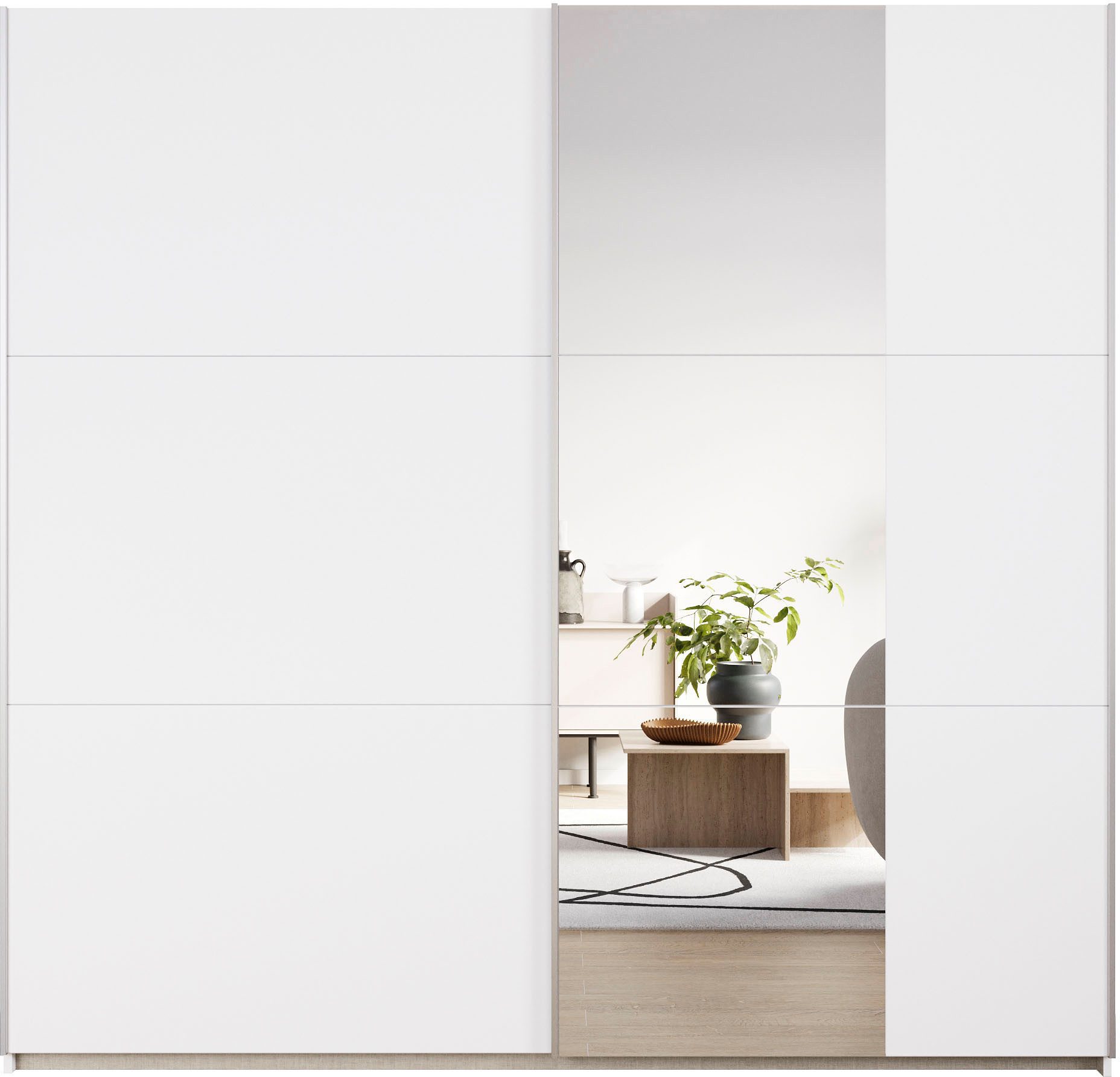 rauch Zweefdeurkast Kledingkast draaideurkast kast garderobe KRONACH TOPSELLER met spiegel en veel opbergruimte, metalen greepstrips, made in germany