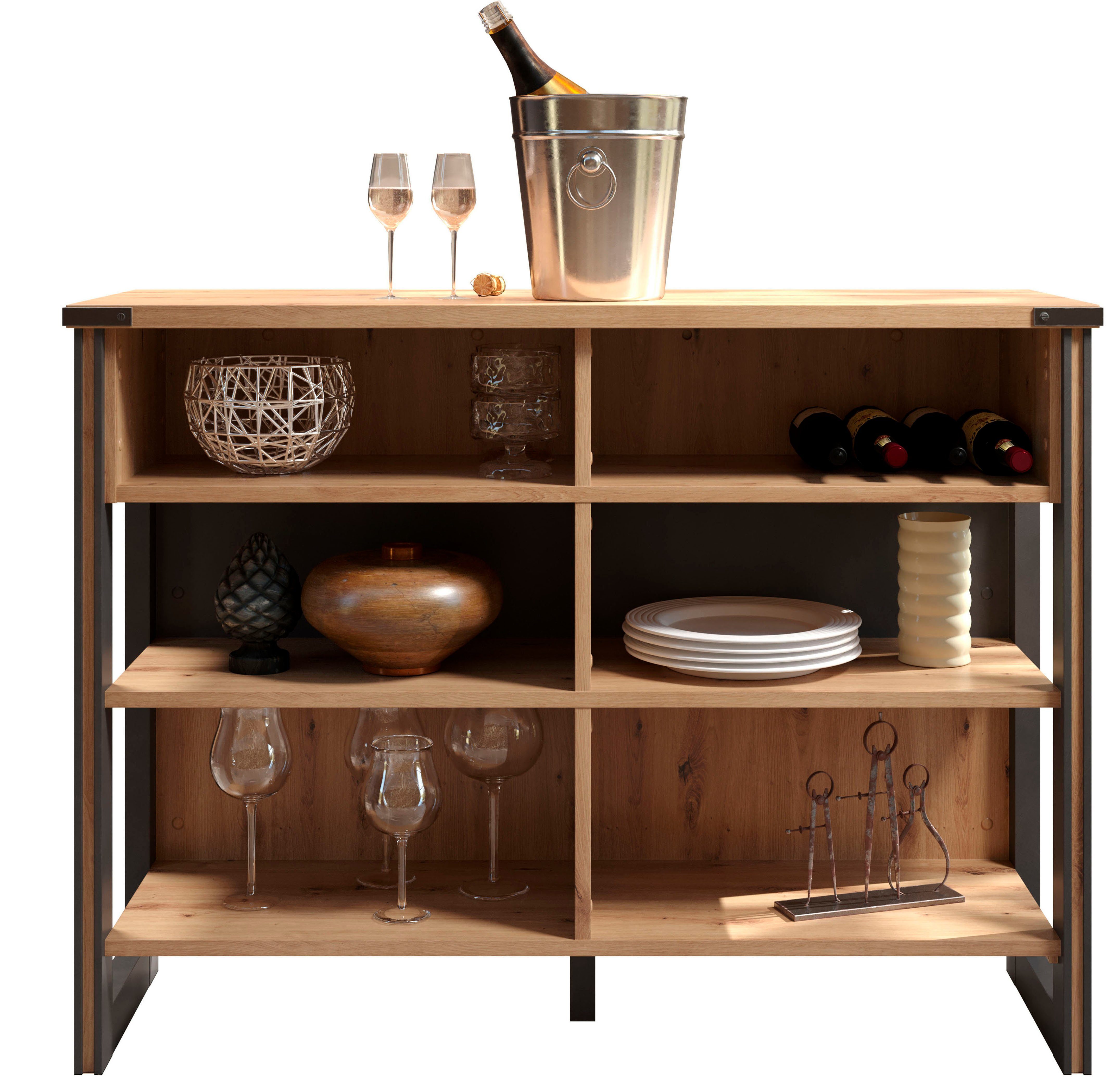 Home affaire Barmeubel Mia Barkast met 6 praktische vakken - Afmetingen (B/D/H) 140/48/105 cm (1 stuk)