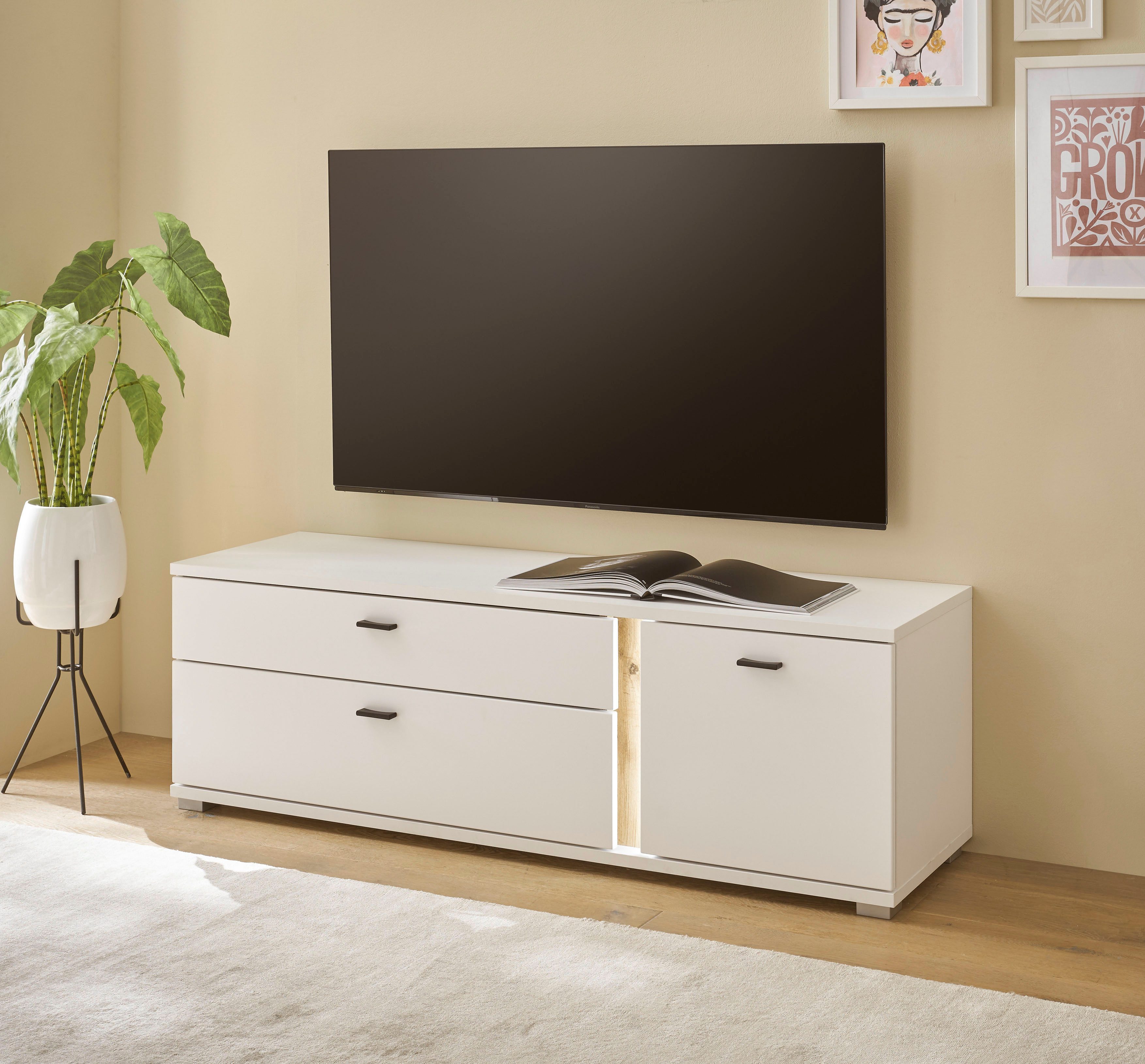 INOSIGN Tv-meubel Long Island in moderne trendkleur, inclusief verticale verlichting, breedte 150 cm (1 stuk) lowboards wit