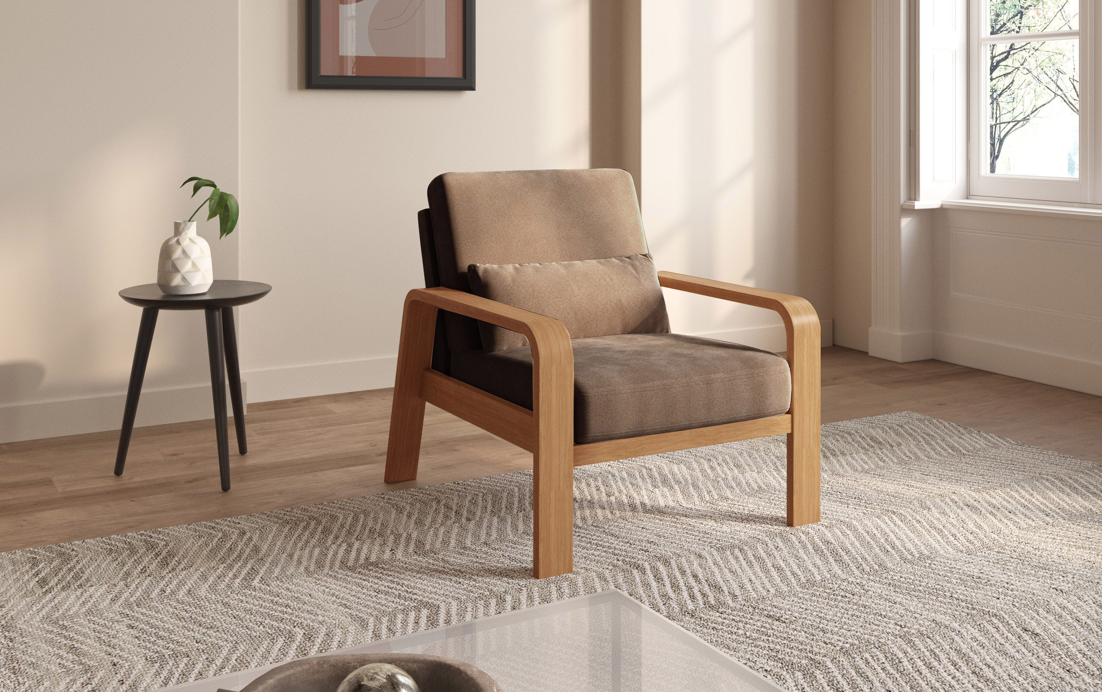 sit&more Fauteuil Kolding Armleuningen van eikenkleurig beukenhout, verschillende bekledingen en kleuren