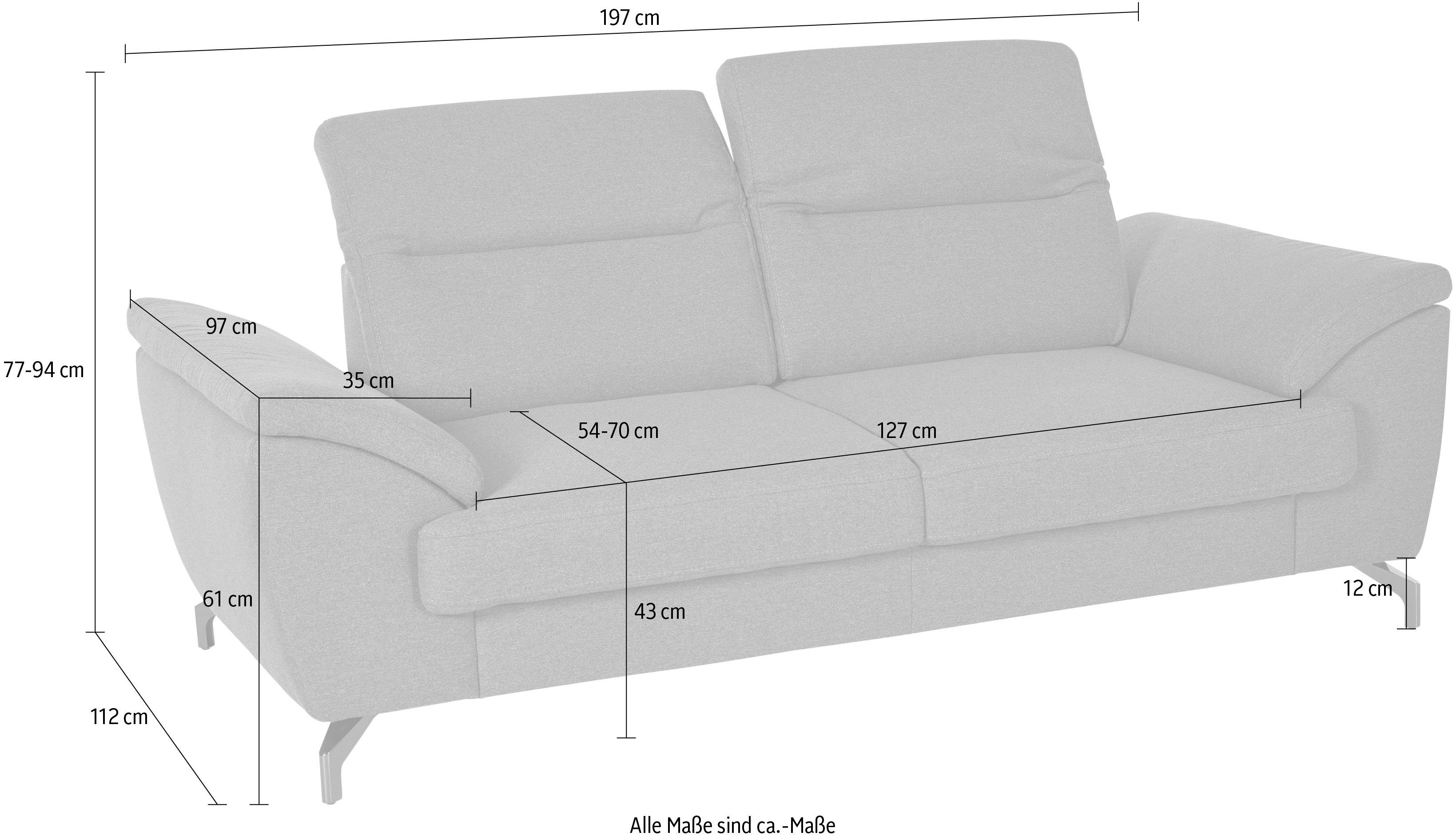 sit&more 2-zitsbank Percy 12 cm poothoogte, zitdiepteverstelling, naar keuze verstelbare hoofdsteun