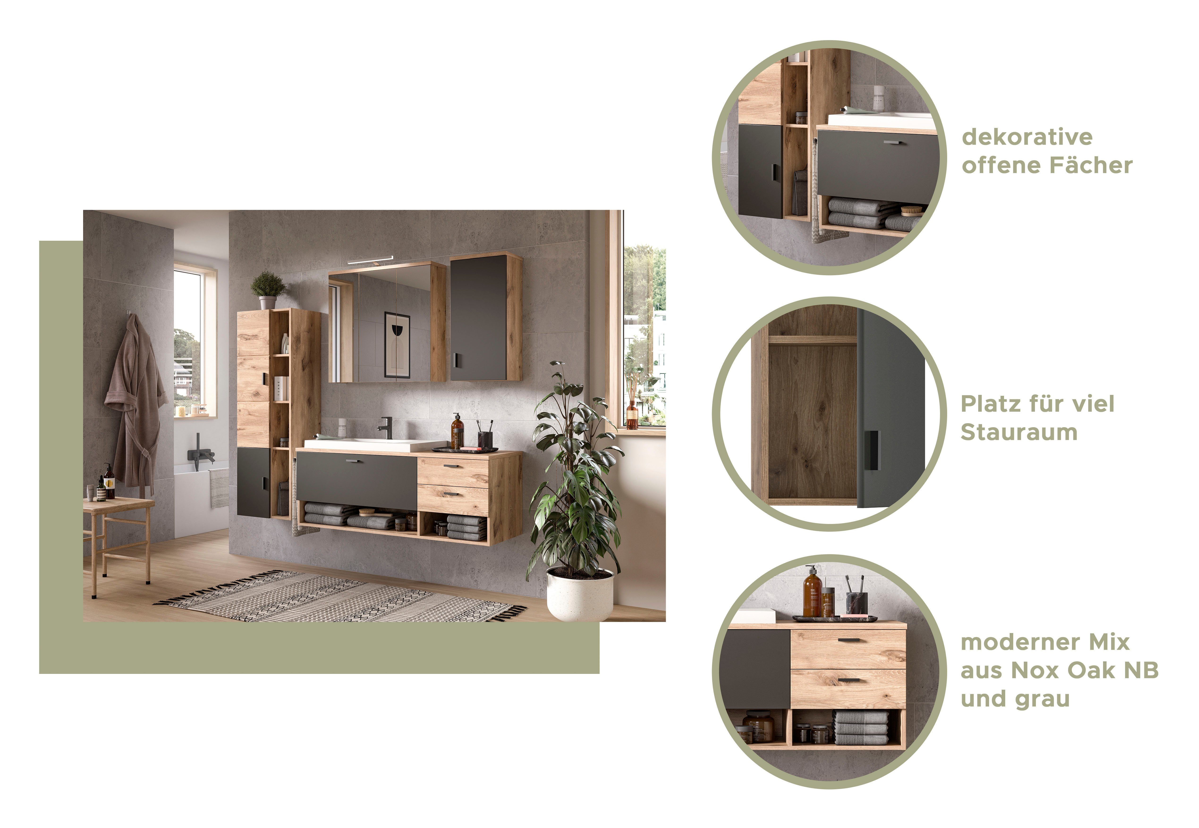 welltime Hoge kast Dolo, breedte 48 cm, 2 deuren, 4 open vakken, 5 variabele planken (1 stuk)