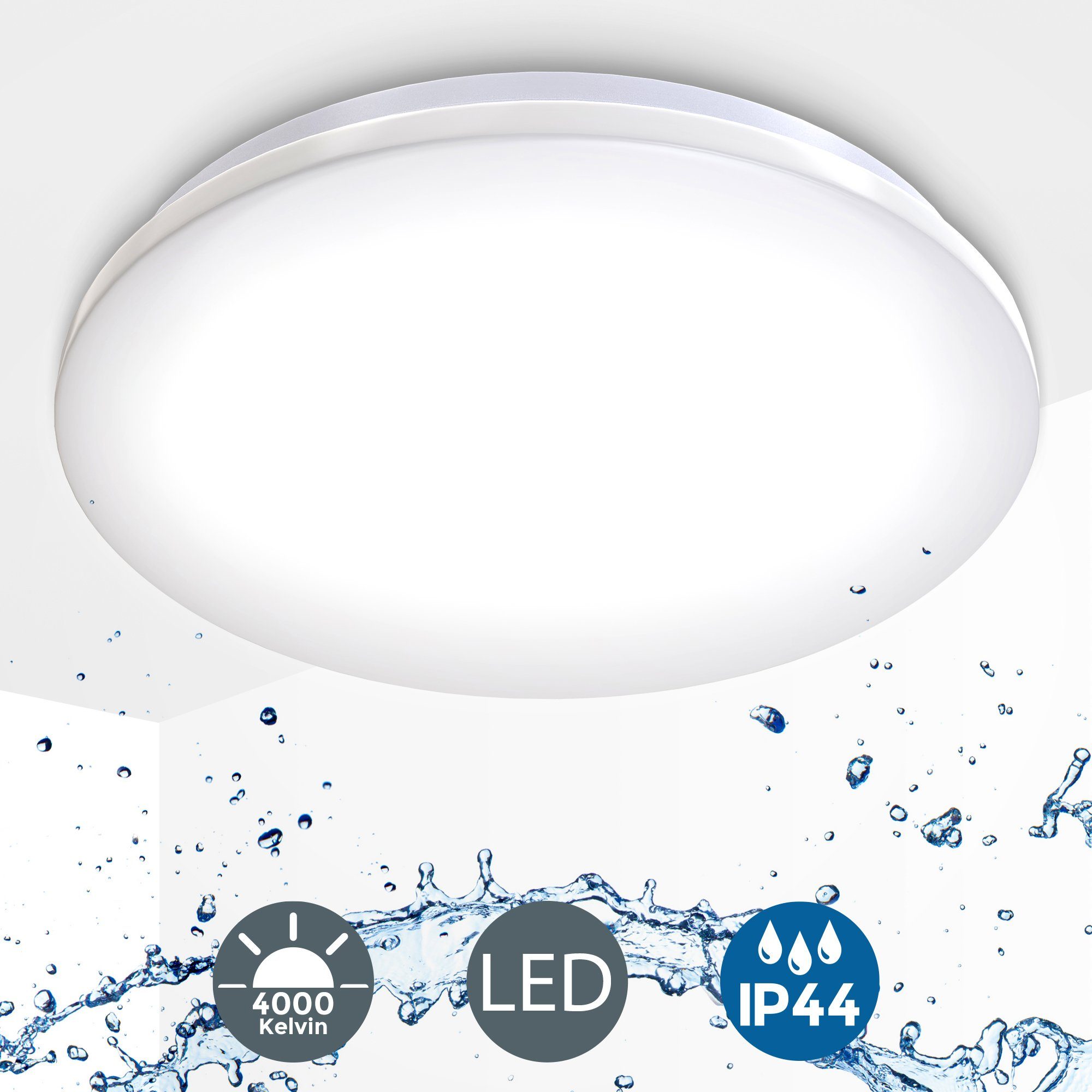 B.K.Licht Led-plafondlamp Plafondlamp, badkamer, inclusief 12 Watt LED-module 1200lm 4000K, plat, wit
