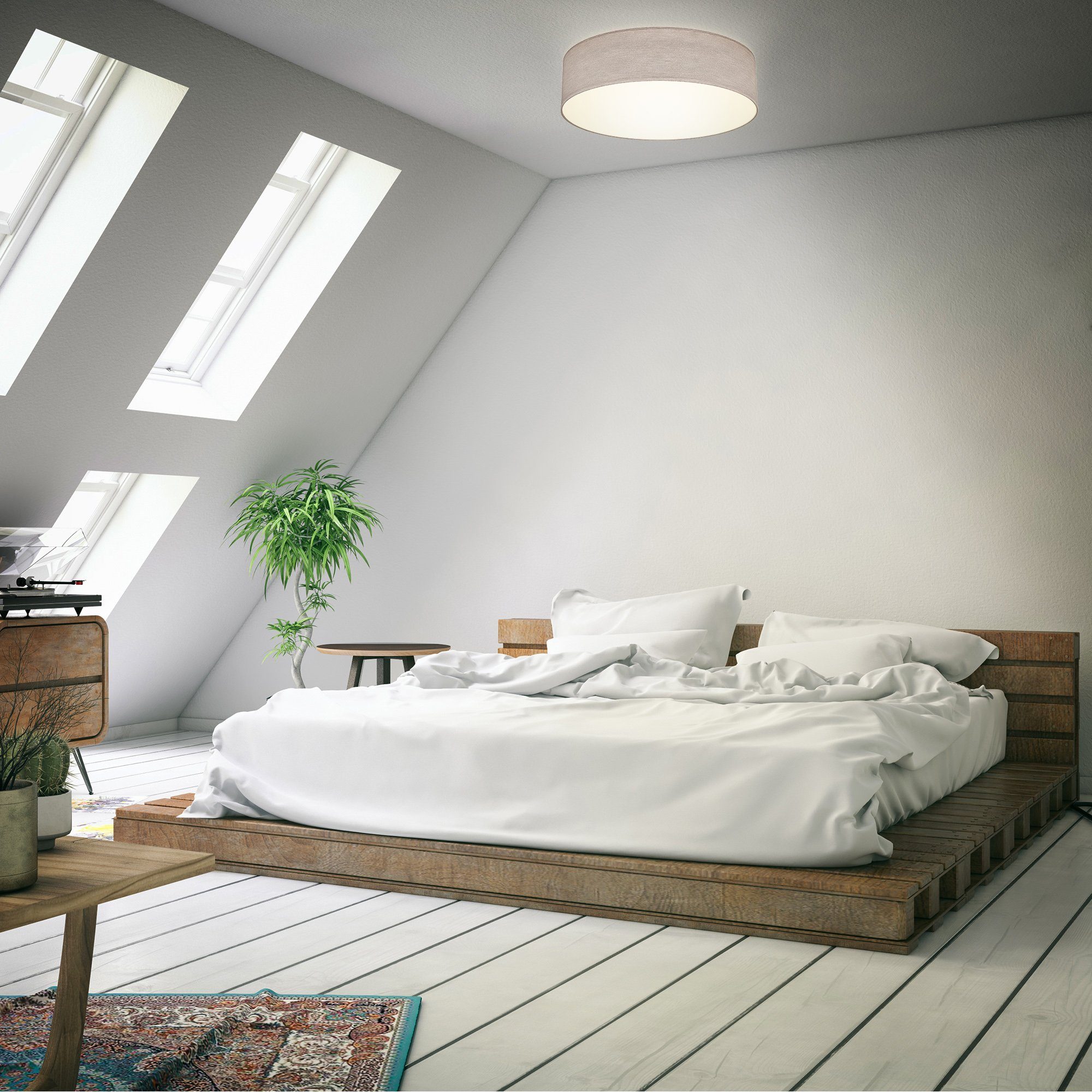 B.K.Licht Plafondlamp LED plafondlamp textielschaal woonkamer slaapkamer taupe 2xE27