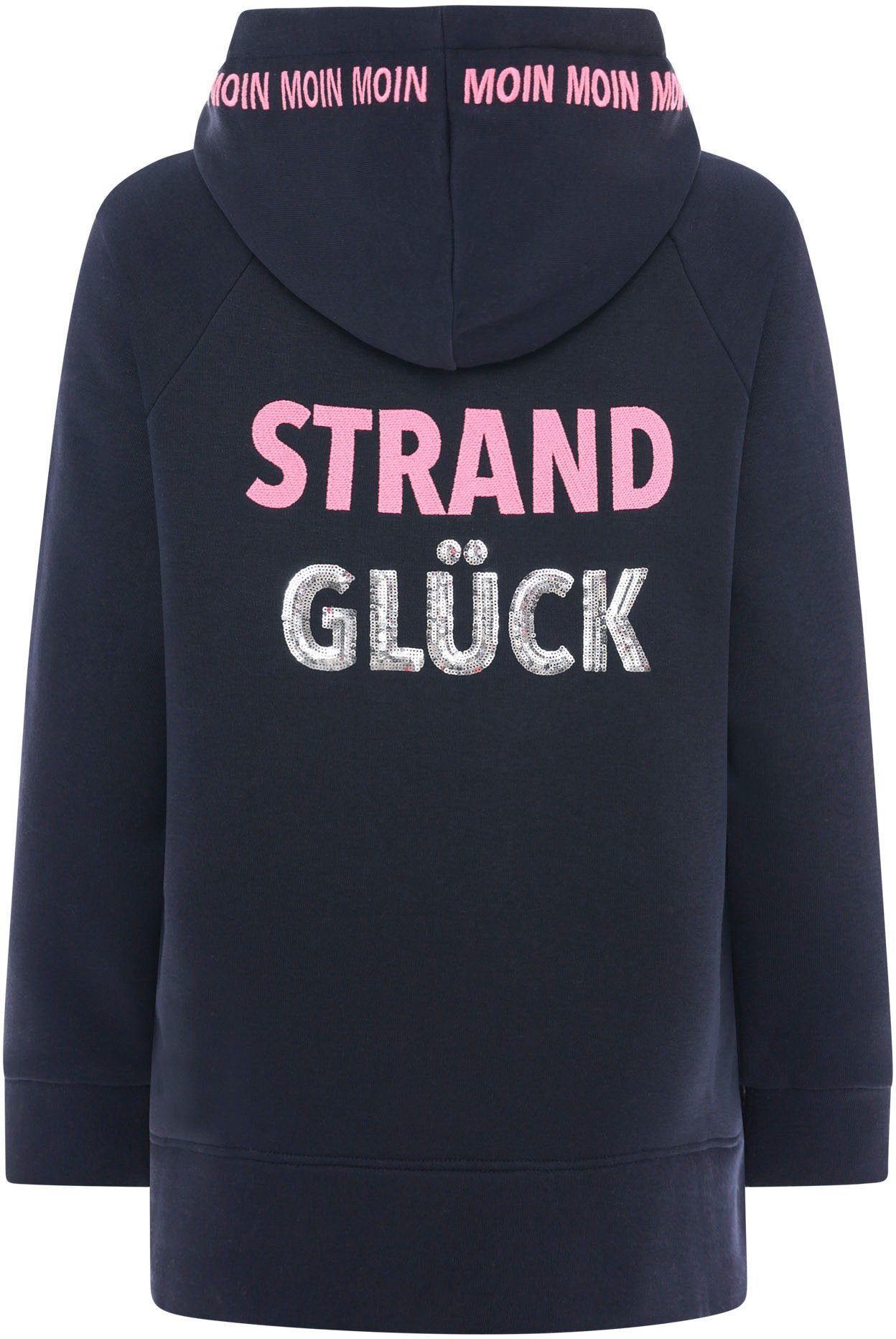 Zwillingsherz Hoodie Strandgeluk Paillette met anker-motief en "moin"-opdruk