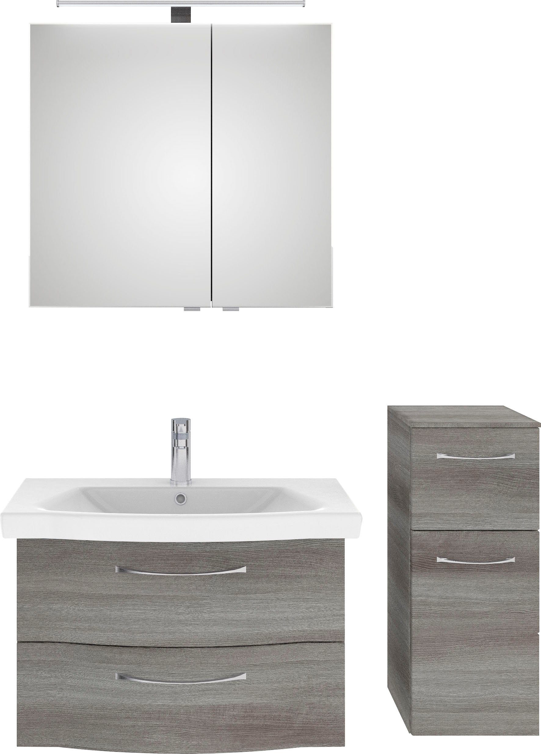 Saphir Badkamerserie 6005 sprint 3-delig, keramiek-wastafelonderkast met led-spiegelkast Onderkast, inclusief deurdemper, 3 deuren, 3 laden,