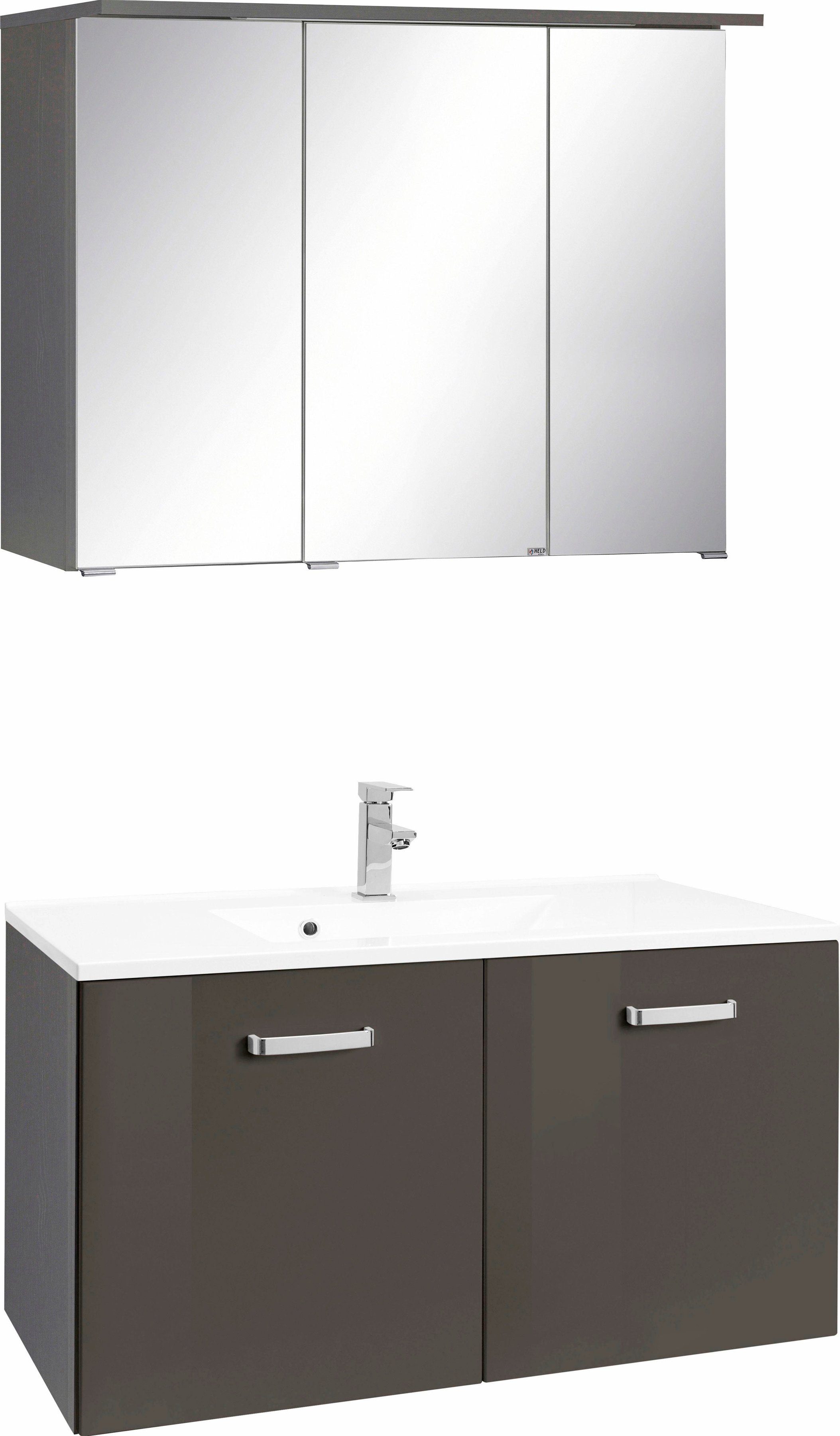welltime Badkamerserie Ravenna Breedte 90 cm, spiegelkast en wastafelonderkast (2-delig) badmeubelsets grijs