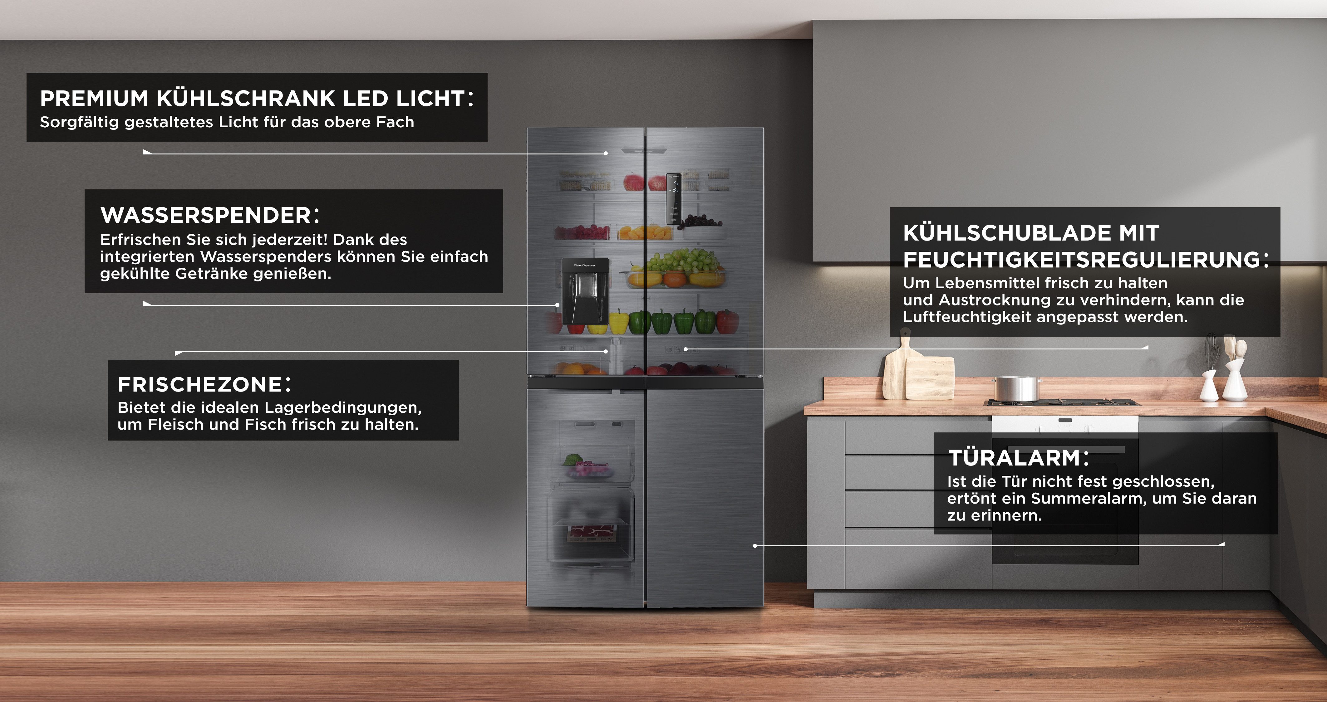 Hanseatic MultiDoor HCDC18080CWDI NoFrost, waterdispenser, display