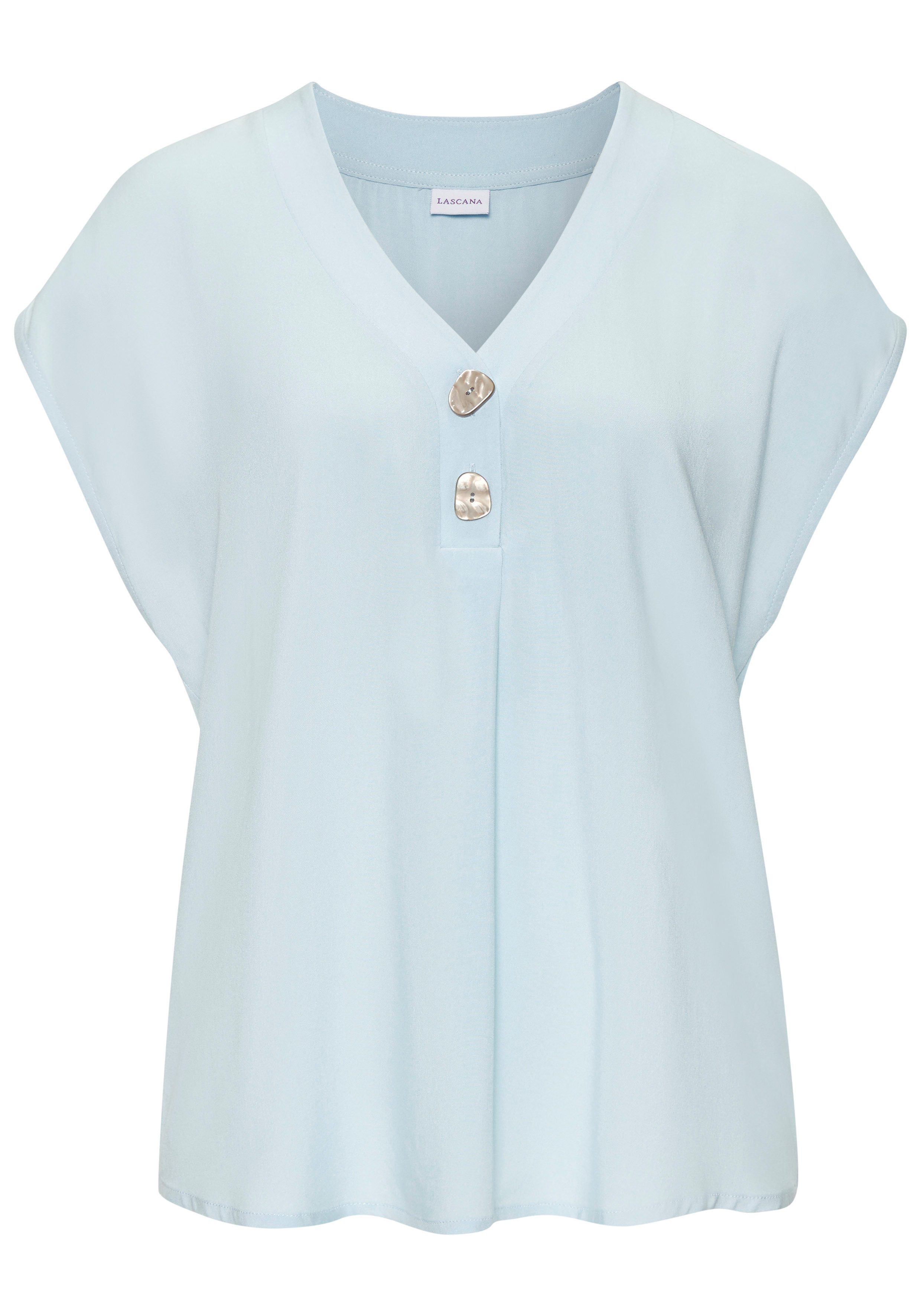 Lascana Blouse zonder sluiting met modieuze knopen, luchtige korte mouwen blouse, zomers