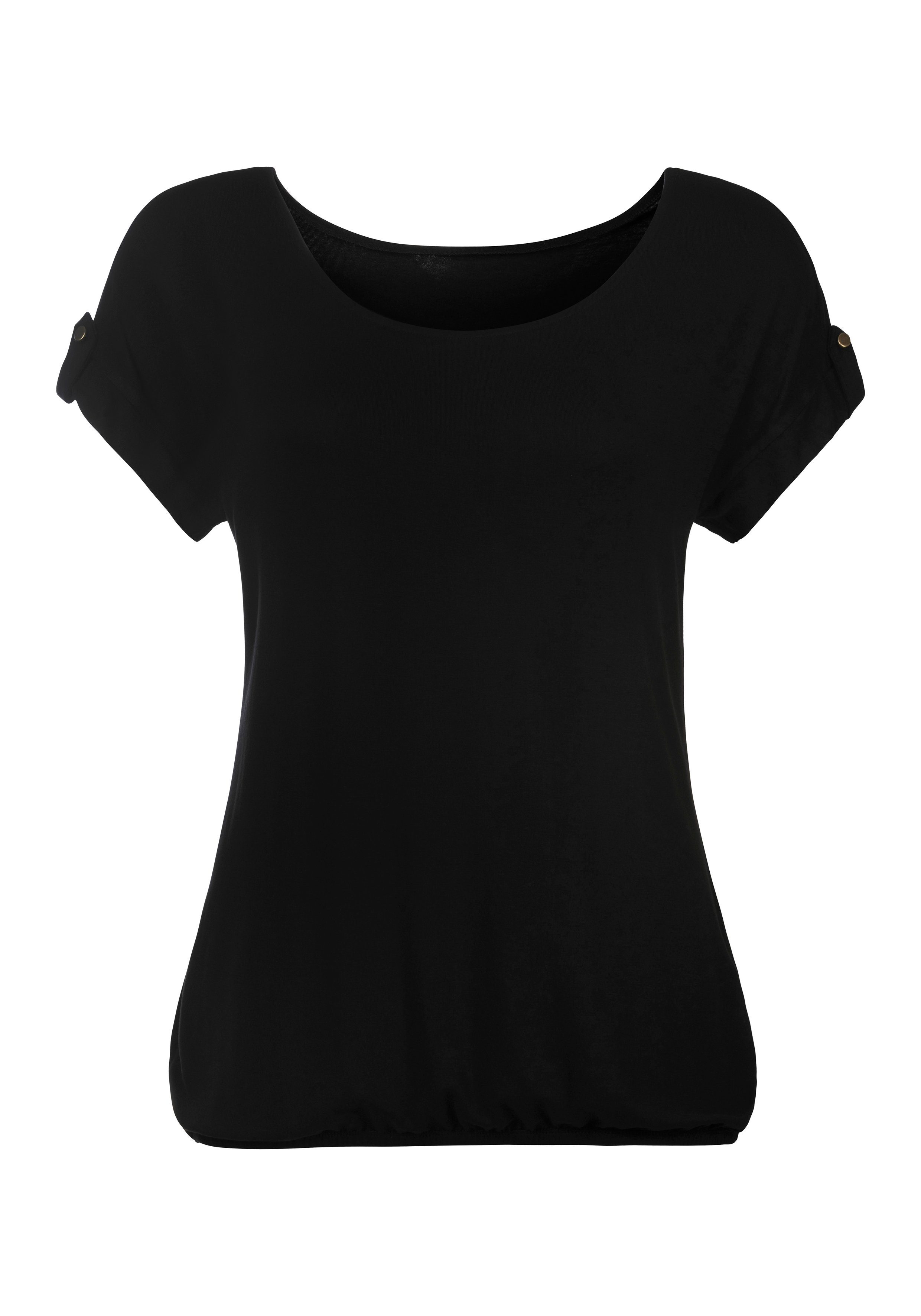 Vivance T-shirt met klein beleg en goudkleurige knoop onder aan de mouwen (Set van 2)