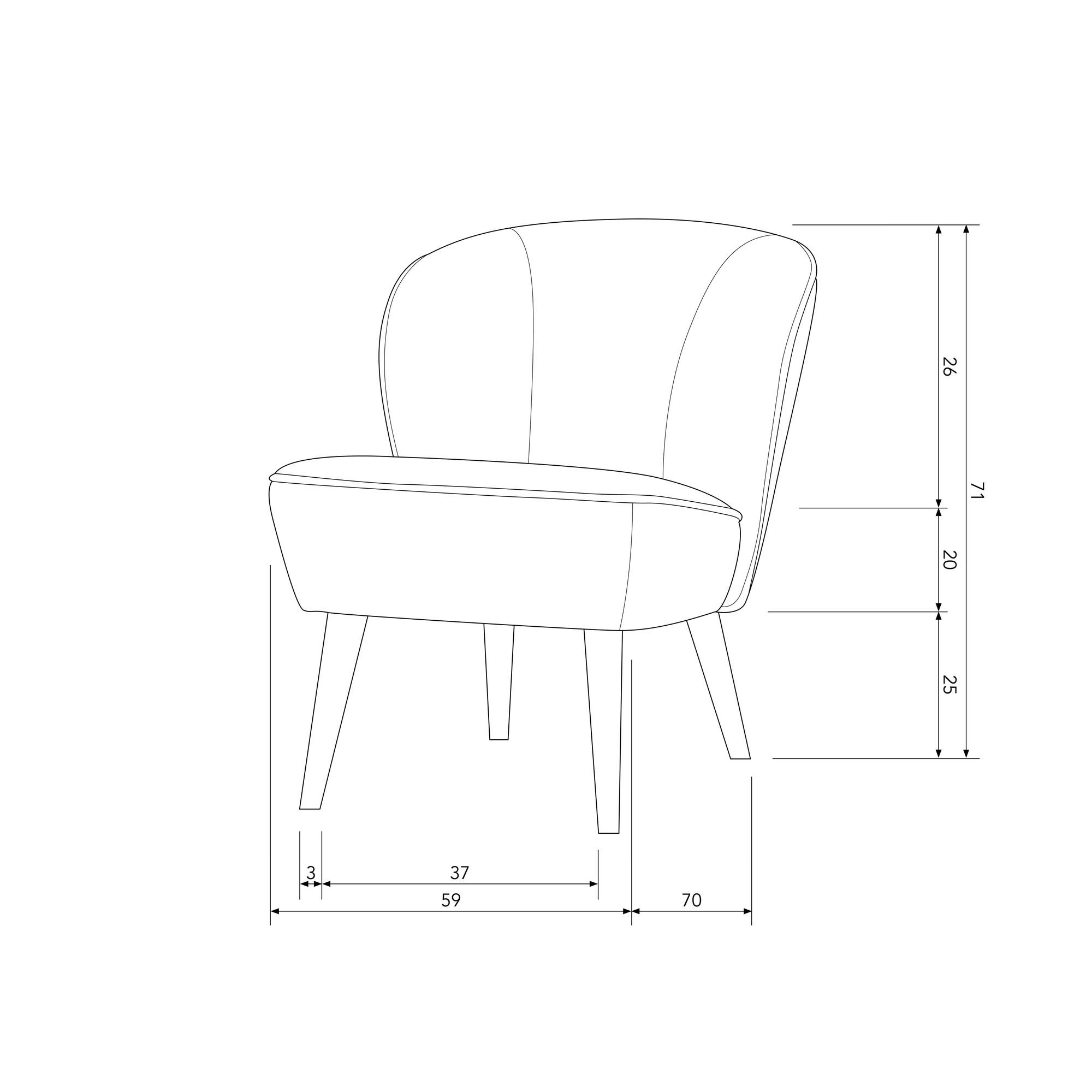 WOOOD Fauteuil Sara zacht gepolsterd, 4-poots frame, h 71 cm x b 59 cm