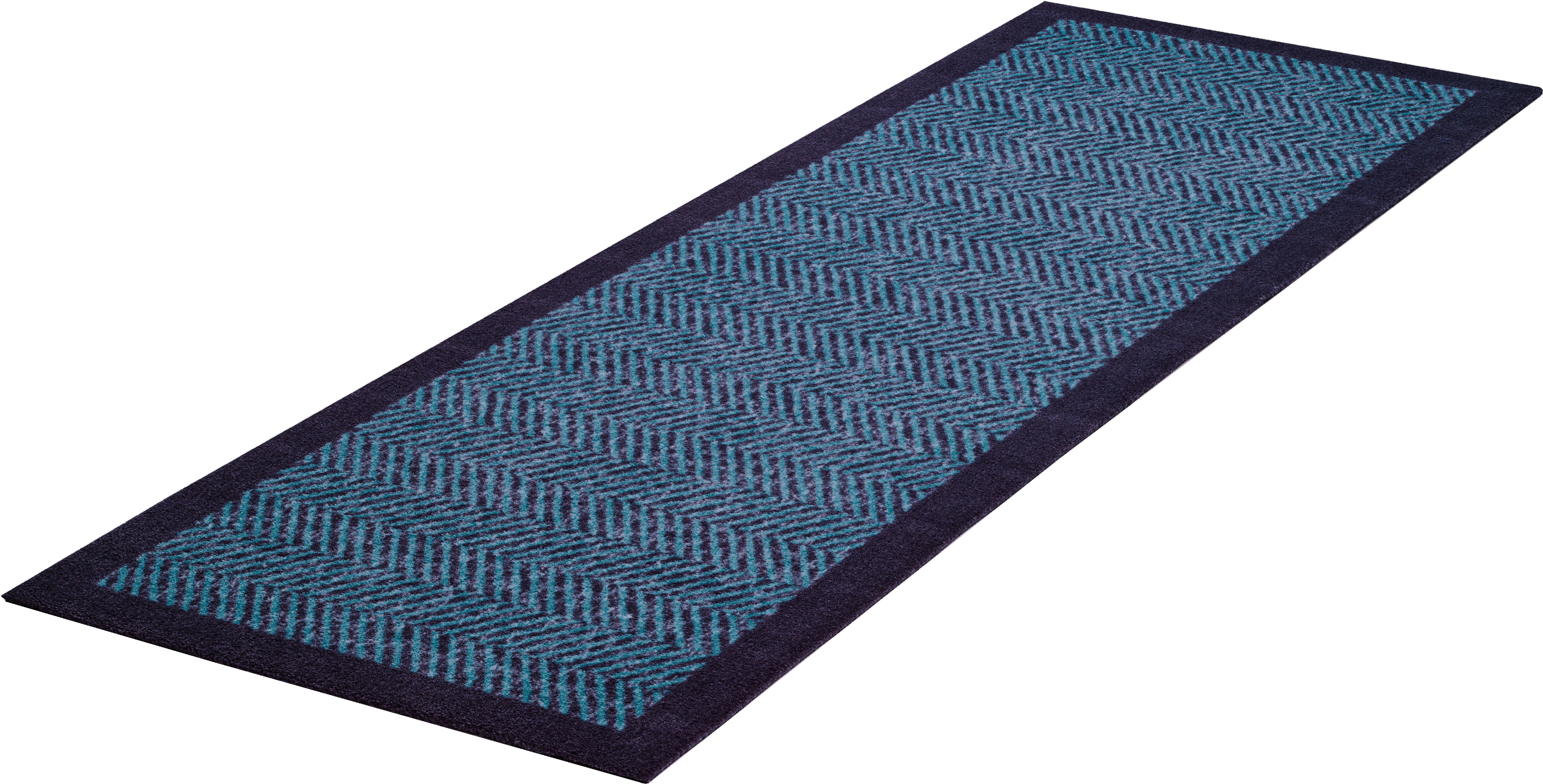 Grund Keukenloper Herringbone Geschikt voor binnen en buiten, met randdessin laagpolige vloerkleden maat 60x180 cm blauw