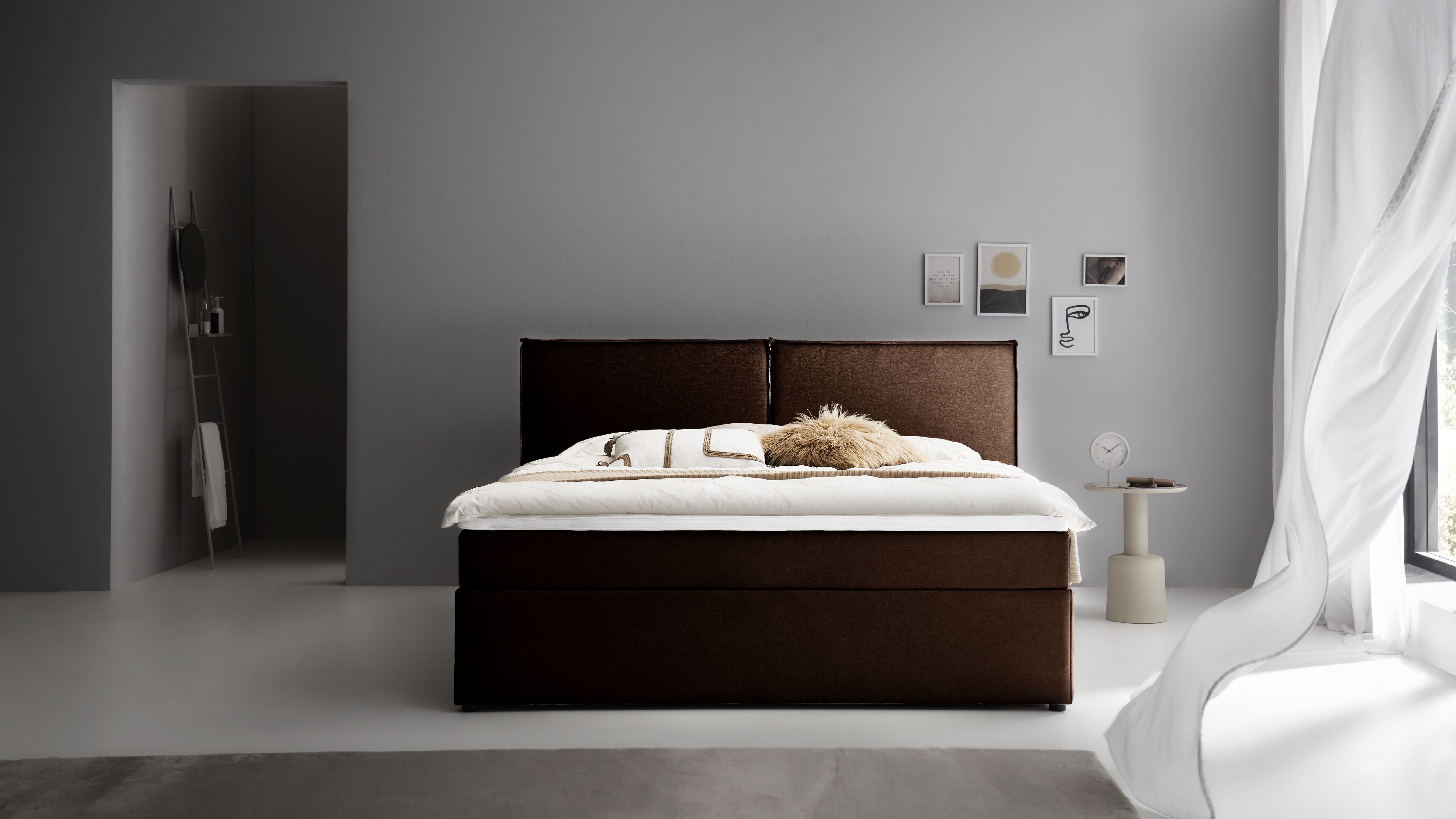 ATLANTIC home collection Boxspring NIKITA bodembedekkend bed, optioneel met matras en topper boxsprings bruin