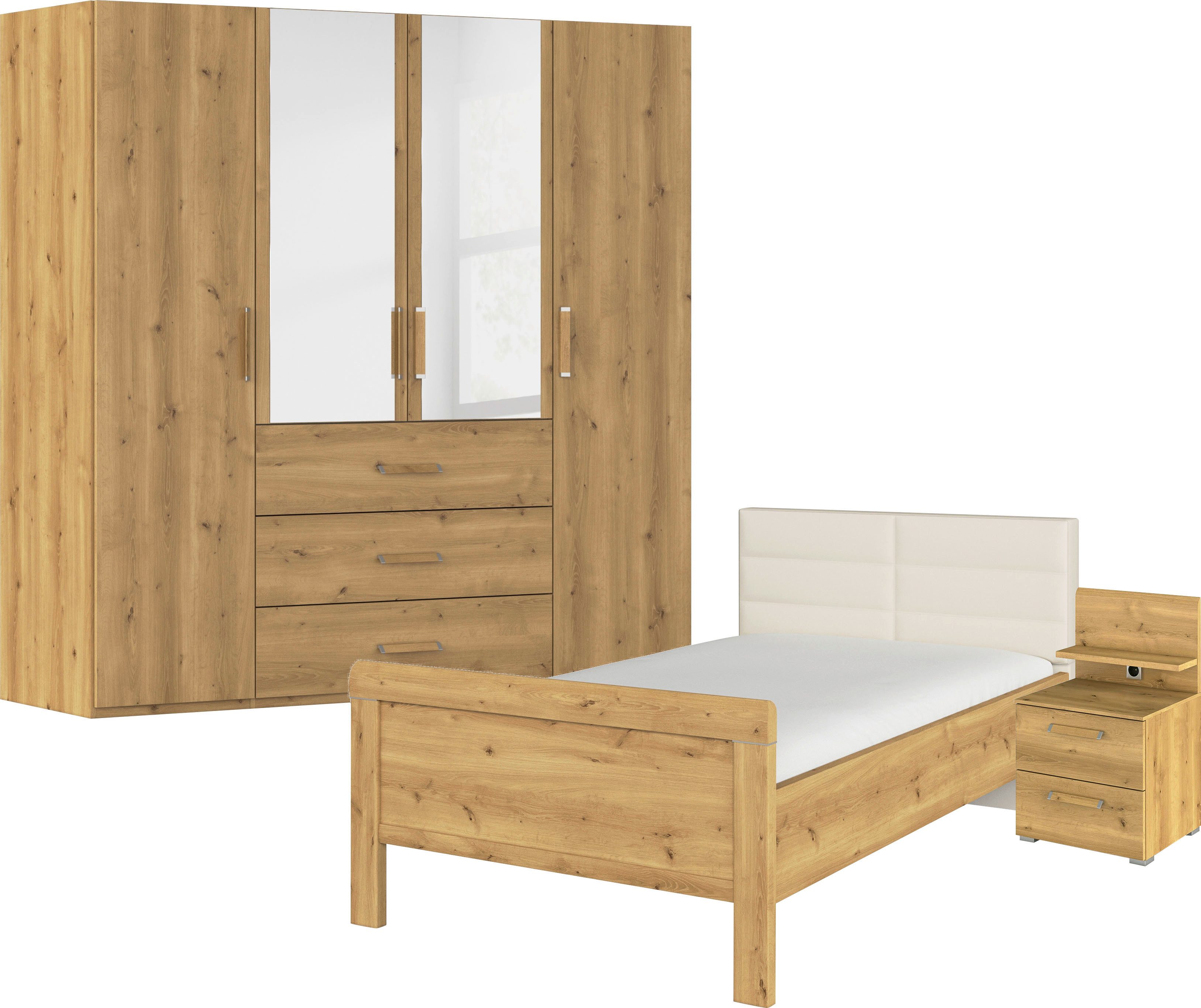 rauch Slaapkamerserie Compleet slaapkamer EVELYN Kast en bed in 2 breedtes, nachtkastje met paneel MADE IN GERMANY (set, 3-delig)