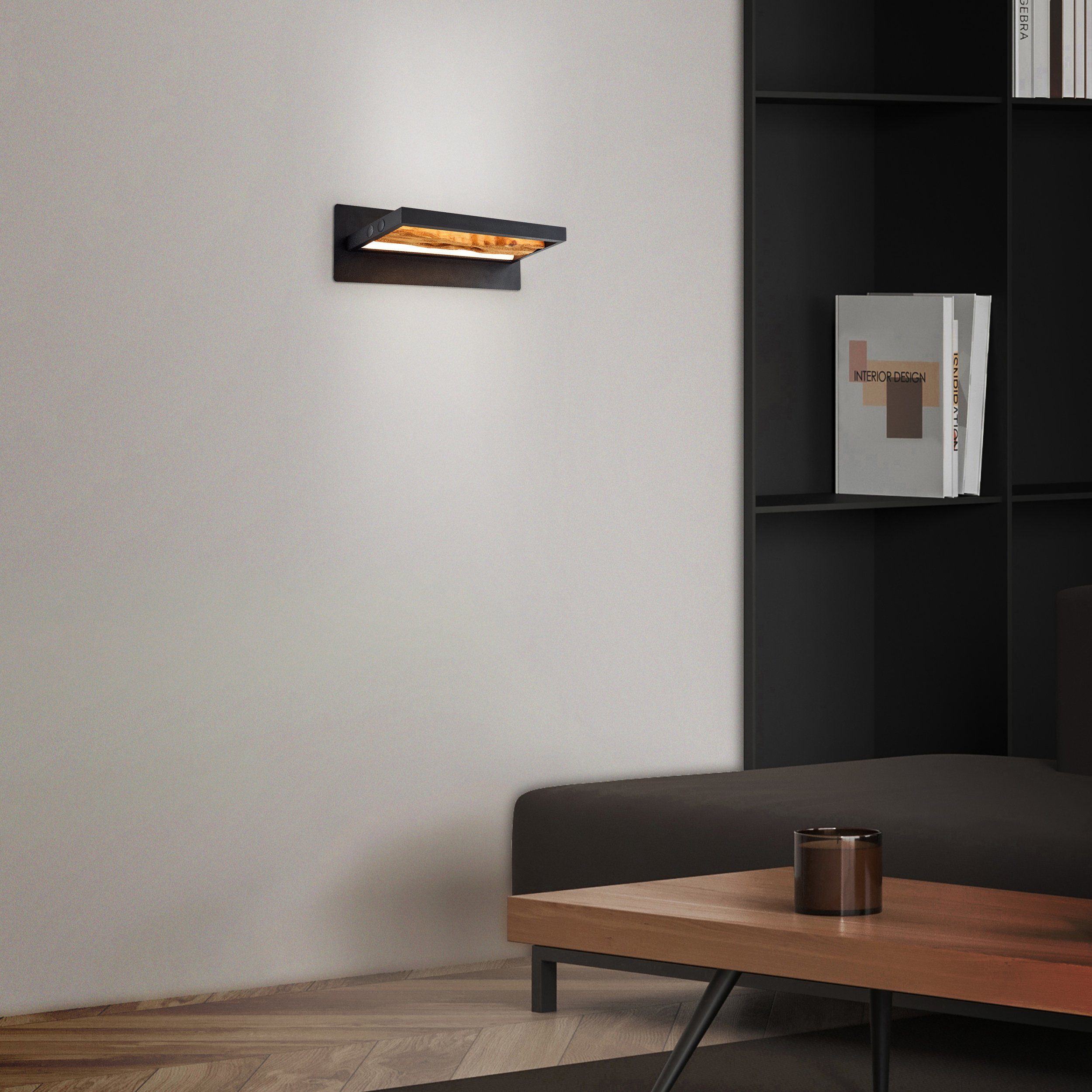 Brilliant Leuchten Led-wandlamp Chaumont Breedte 35 cm, 930 lm, Aluminium/Metaal/Hout, zwart/hout