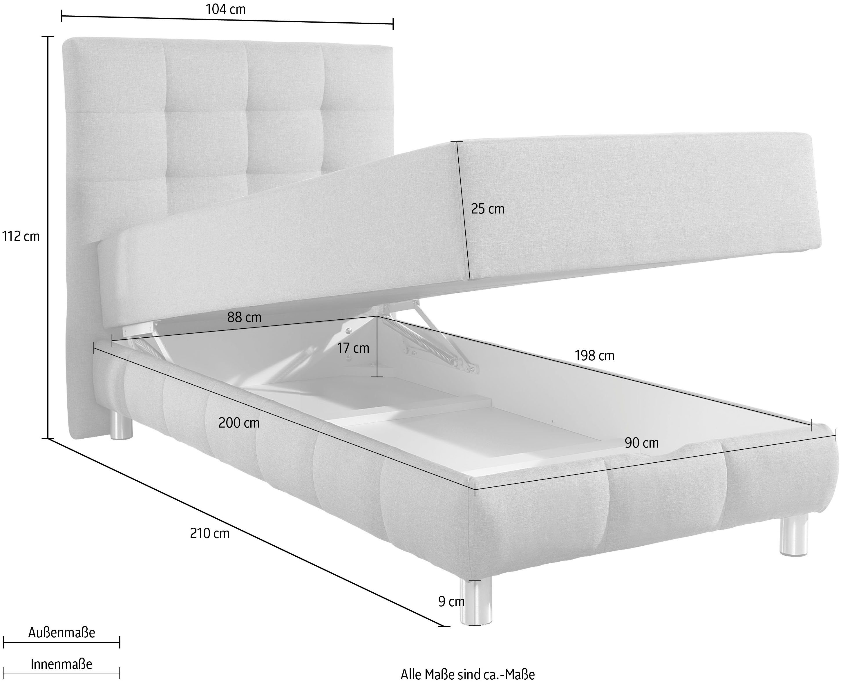 INOSIGN Boxspring Vaasa inclusief bedlade & topper, xxl-uitvoering, extra lengte 220 cm
