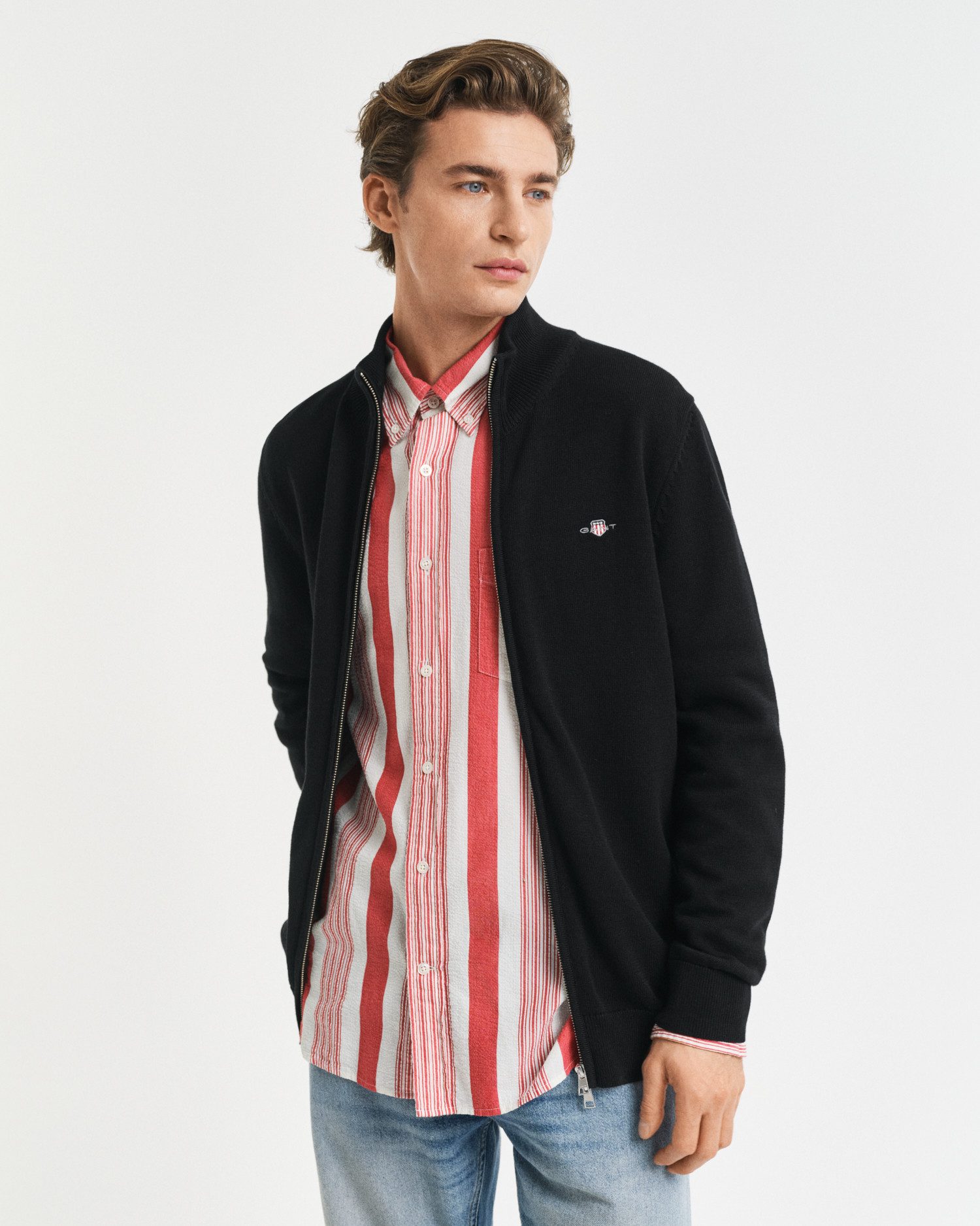 Gant Cardigan CASUAL COTTON ZIP CARDIGAN Met ribbels aan opstaande kraag, mouwen en zoom