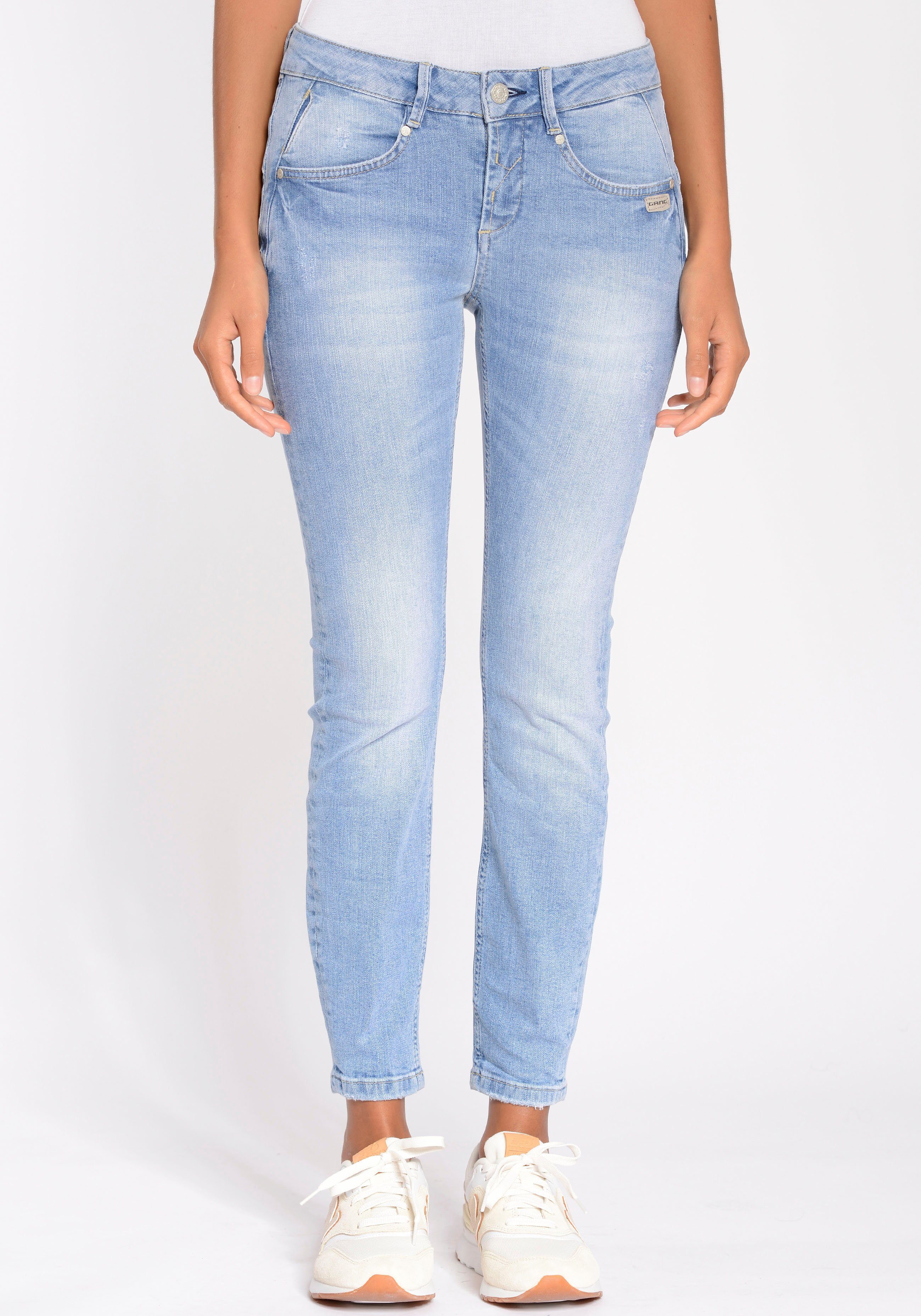 GANG Skinny fit jeans 94NELE X-CROPPED met driehoekige inzetstukken aan de zijkant voor een geweldig silhouet