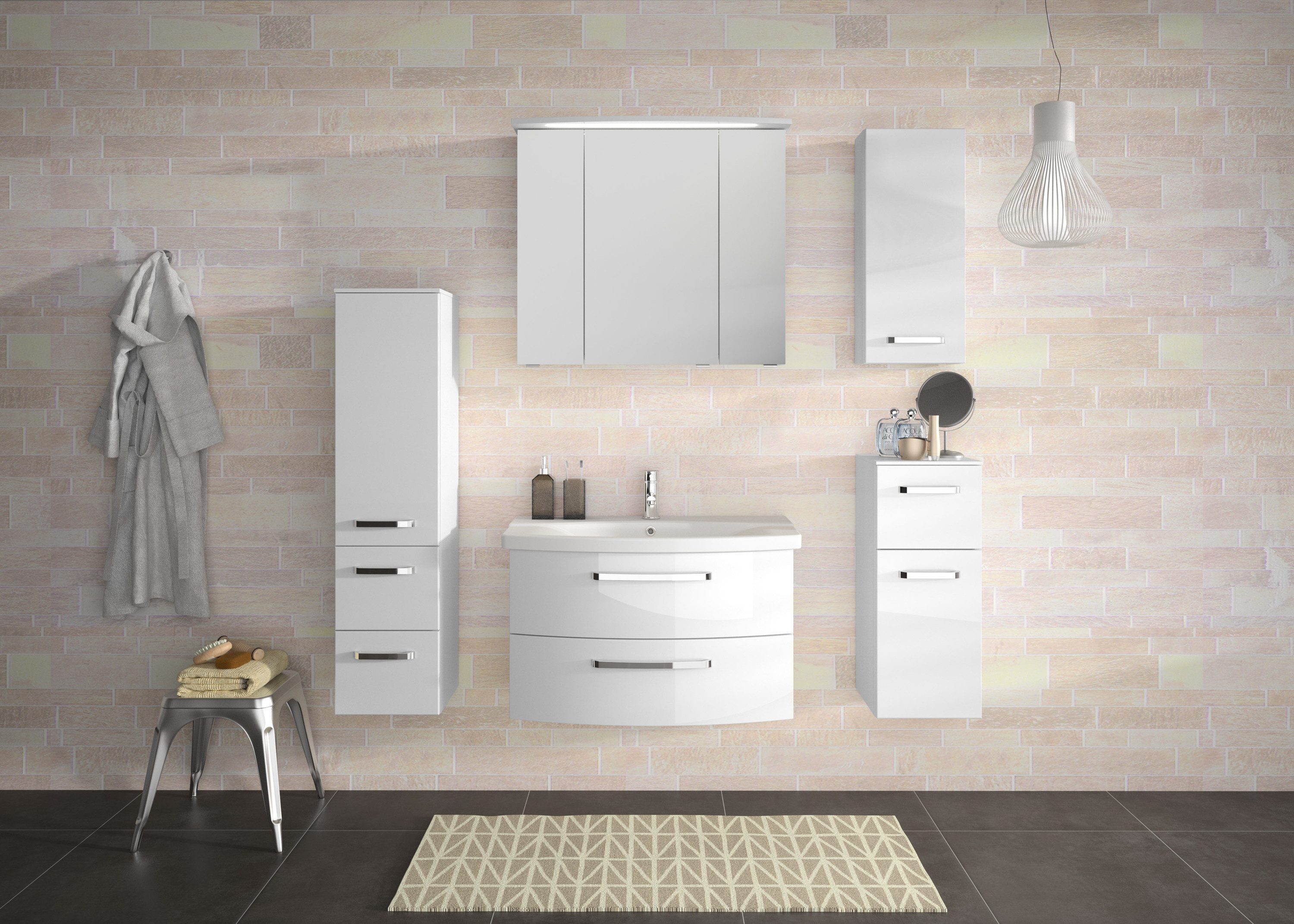 Saphir Hangkast Serie 4010 wand-badkamerkast 30 cm breed met 1 deur, 2 glazen planken