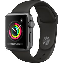 apple watch series 3 gps, aluminium kast met sportbandje 38 mm inclusief oplaadstation (magnetische oplaadkabel) grijs