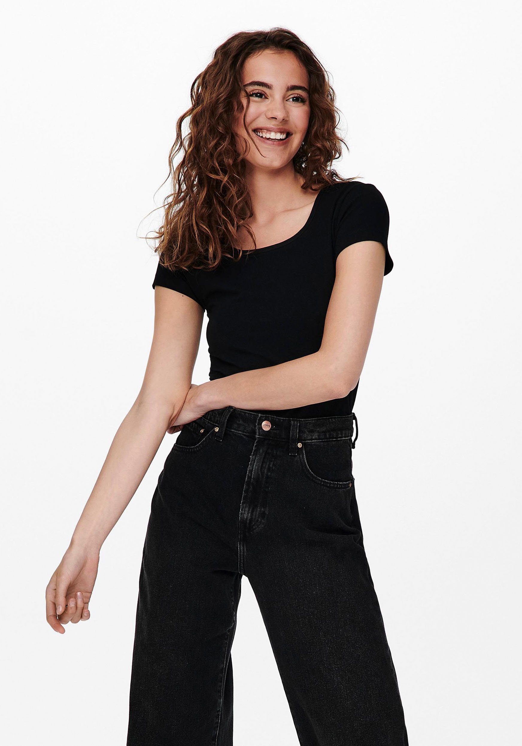 Only Shirt met ronde hals ONLLIVELOVE LIFE S/S O-NECK TOP (2-delig, Set van 2)