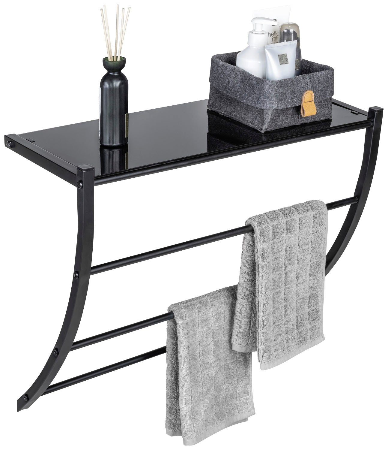 WENKO Wandplank Tarderia met glazen plank en 3 handdoekstangen