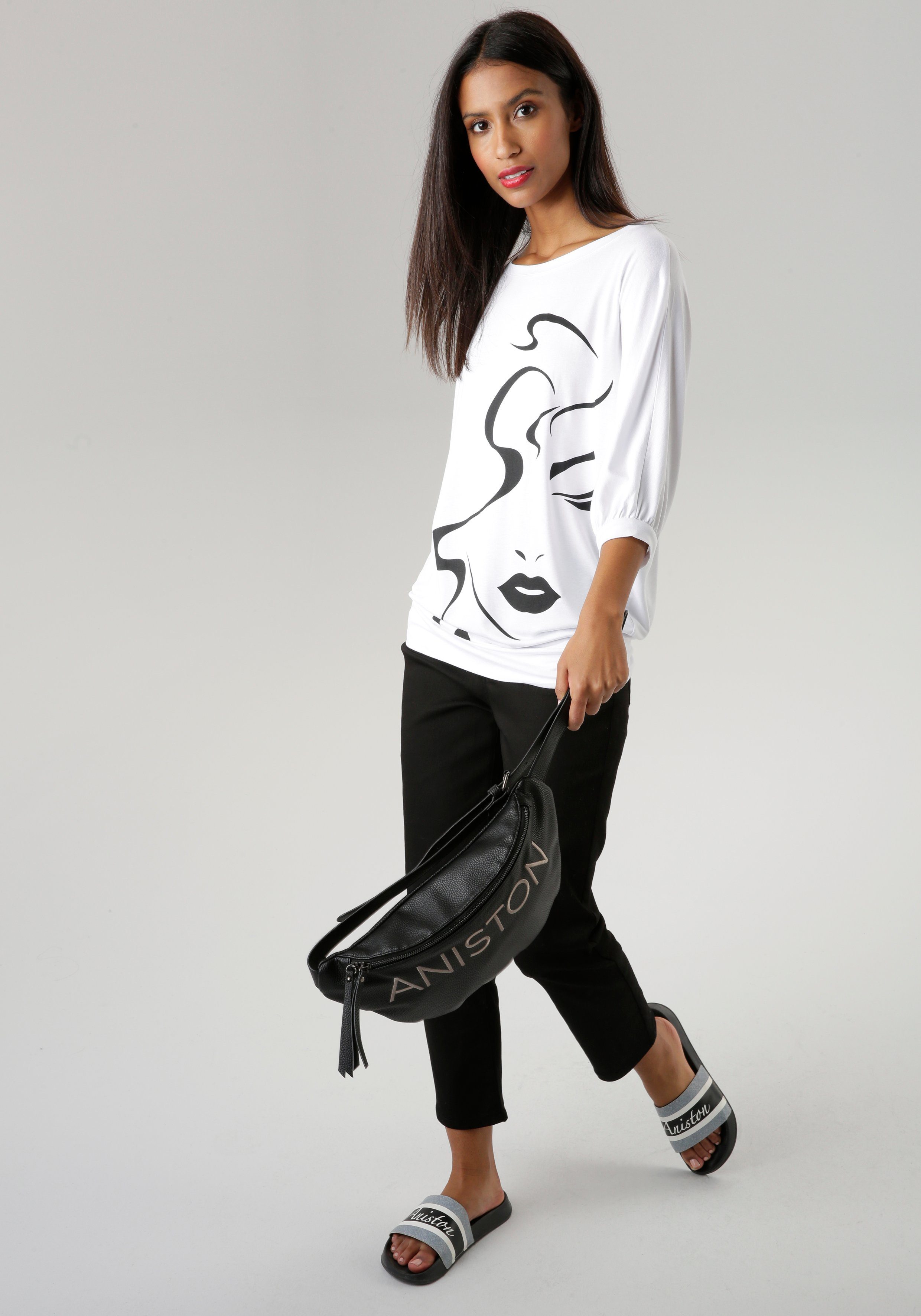Aniston SELECTED Shirt met vleermuismouwen met abstract gezichtdruk