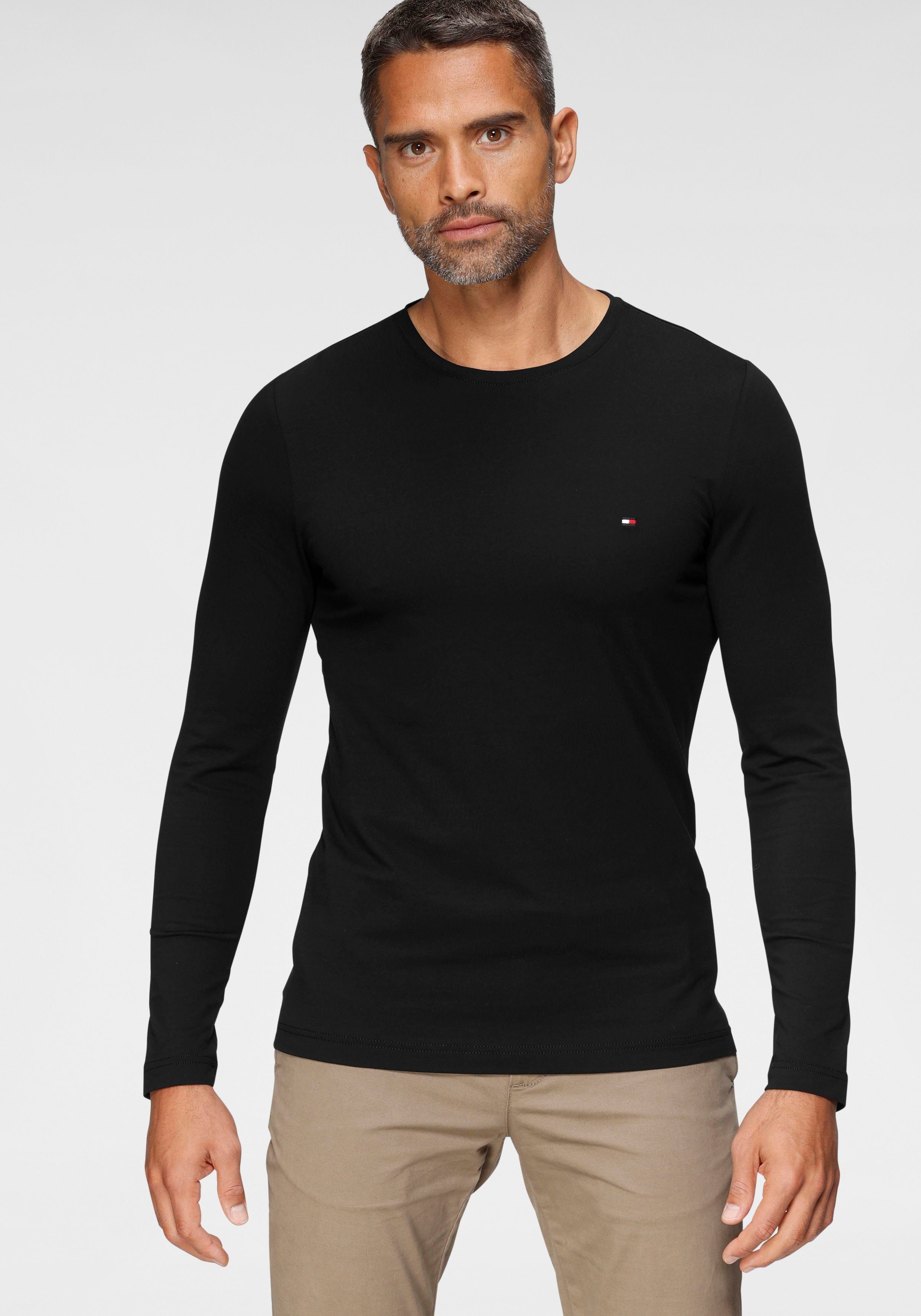 Tommy Hilfiger Shirt met lange mouwen STRETCH SLIM FIT LONG SLEEVE van biologische katoen-stretch heren ronde hals maat XXXL (58) zwart