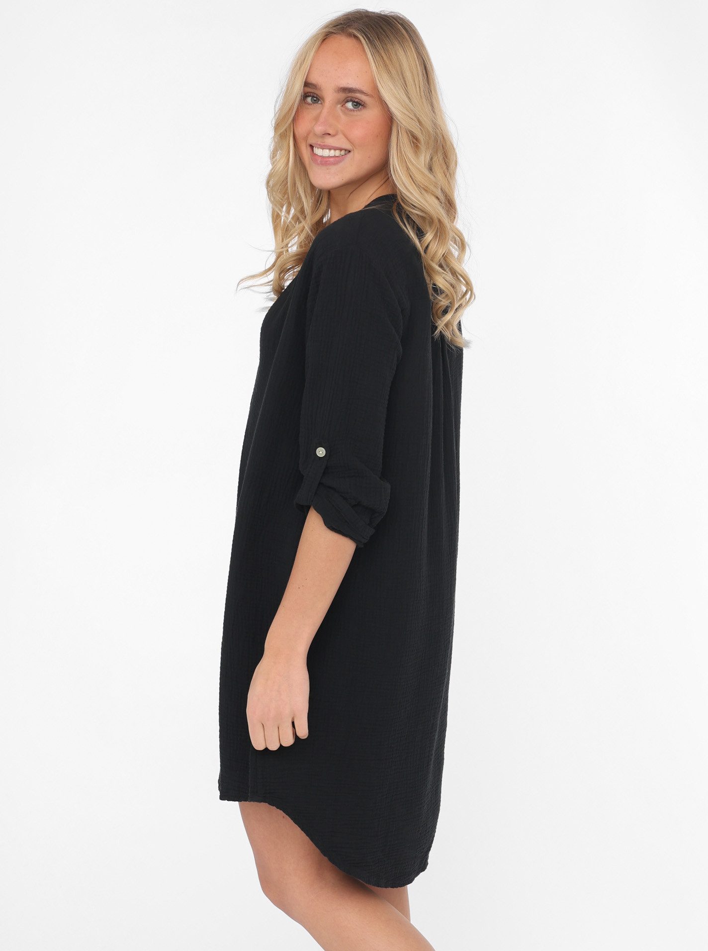 Zwillingsherz Blouse met korte mouwen "Rom" met verlengde rugpartij, v-halslijn en opgerolde mouwen