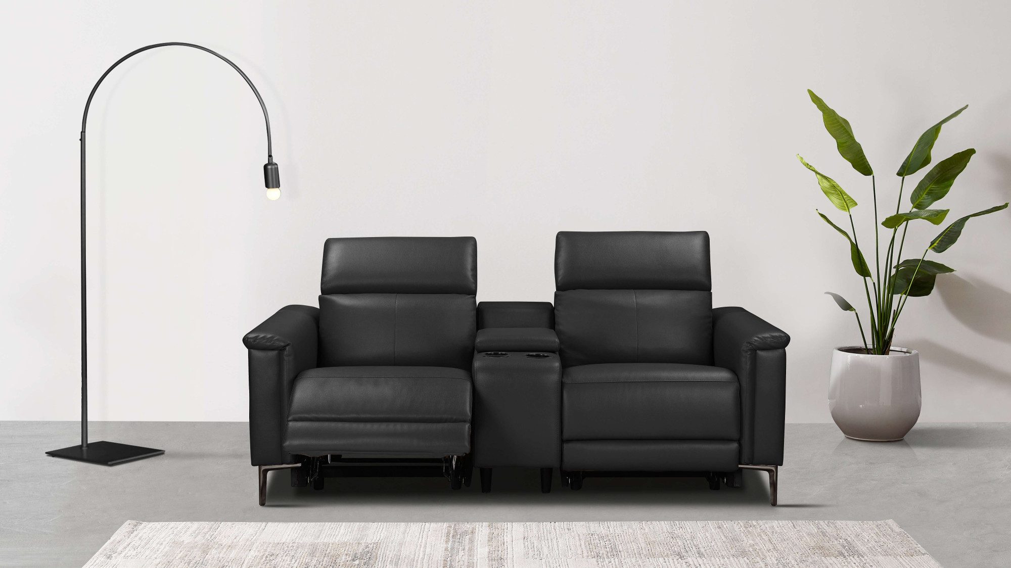 Places of Style 2-zitsbank Lund, 2-zits bioscoopbank, tv-fauteuil, multimedia-sofa, USB-A met elektrische of handmatige relaxfunctie, bekerhouder en opbergruimte