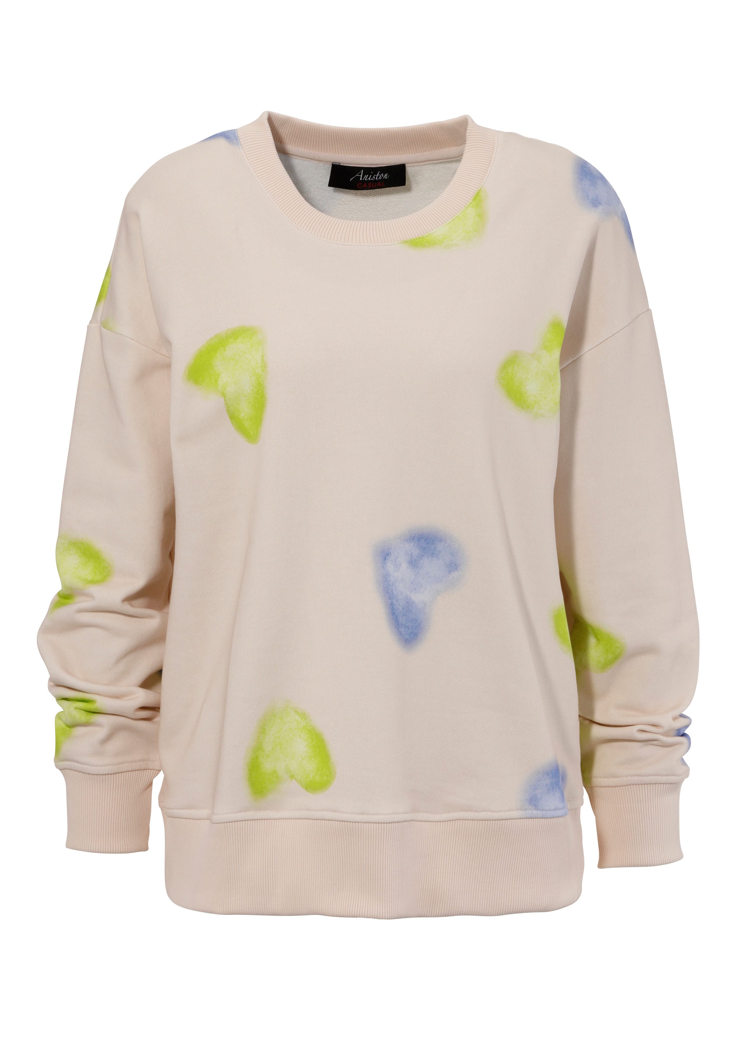 Aniston CASUAL Sweatshirt met batik-harten bedrukt - nieuwe collectie