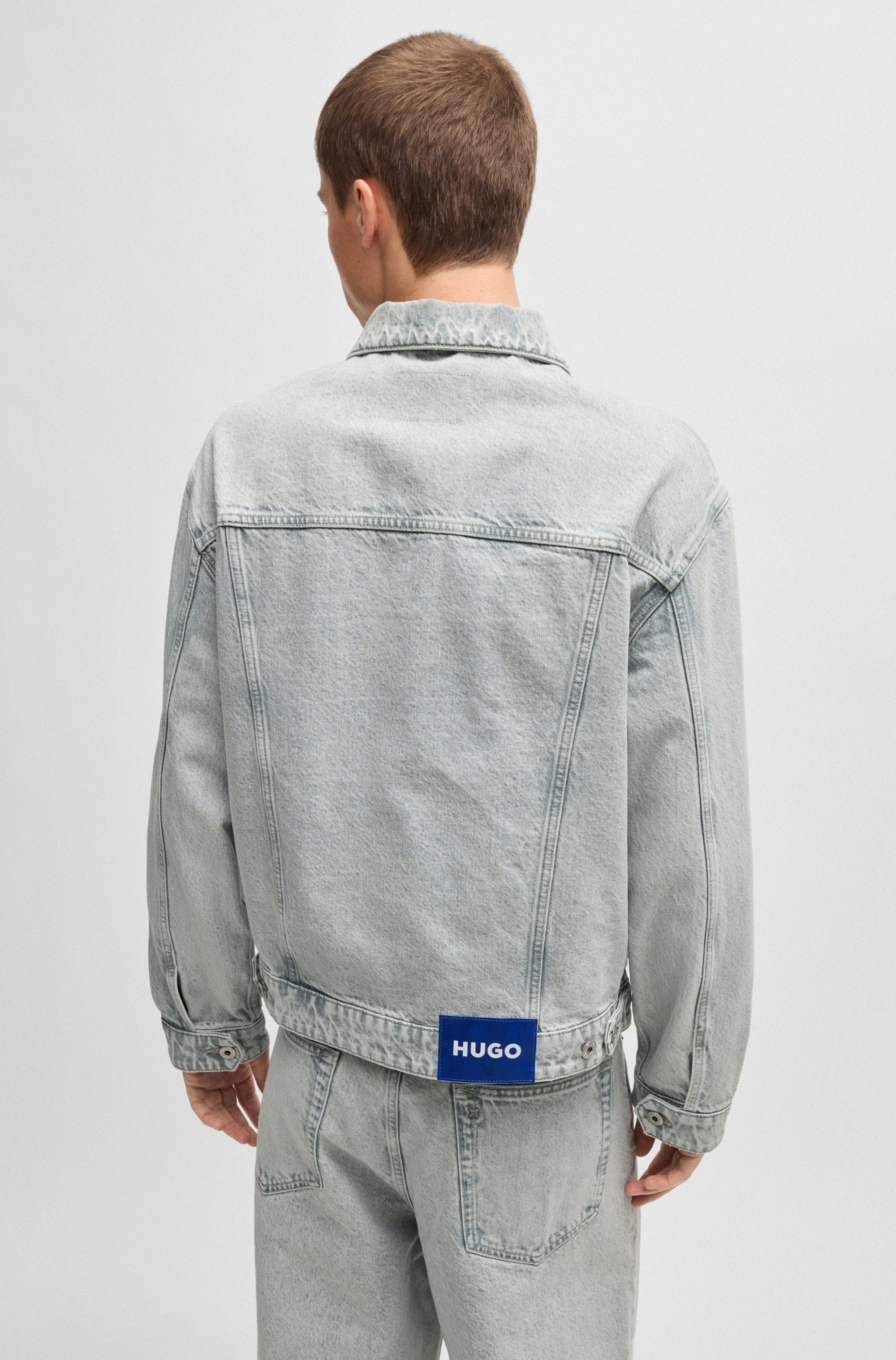 HUGO Blue Jeansjack Dex met lederen boss badge