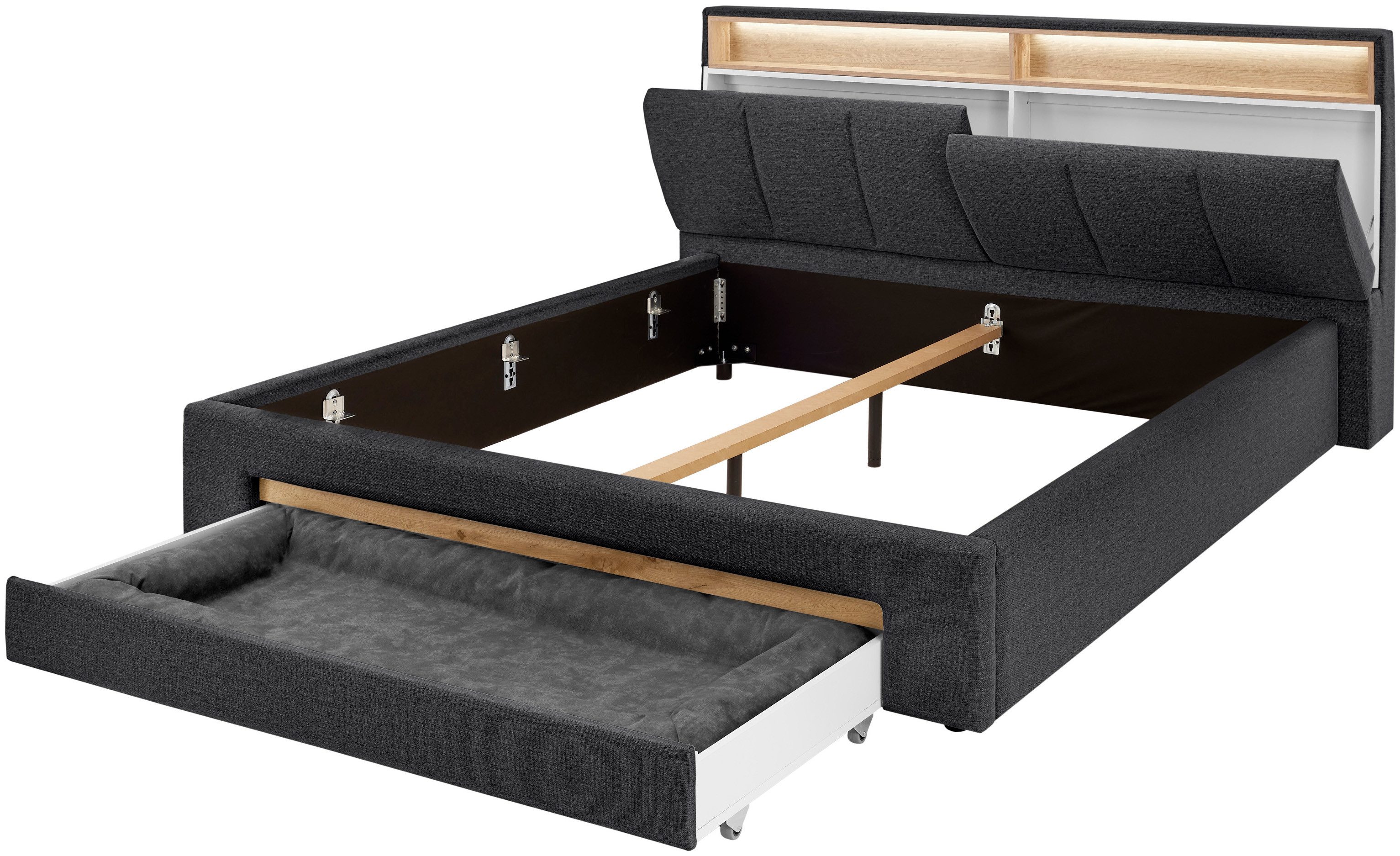 INOSIGN Gestoffeerd bed CiTY/GiRON,, gepolsterd opbergbed, met LED-verlichting Bedkisten met hondenbed of als opbergruimte, opklapbare hoofdeinden