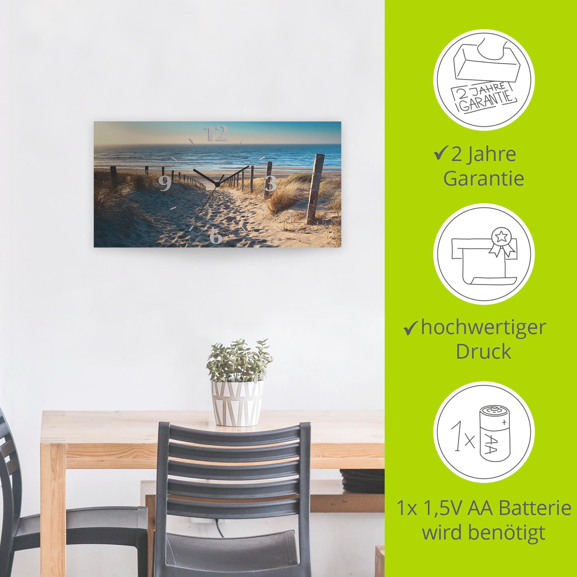 Artland Wandklok Weg naar het Noordzeestrand zonsondergang 3d-look geschulpt, met kwarts- of radiografisch uurwerk, verschillende maten