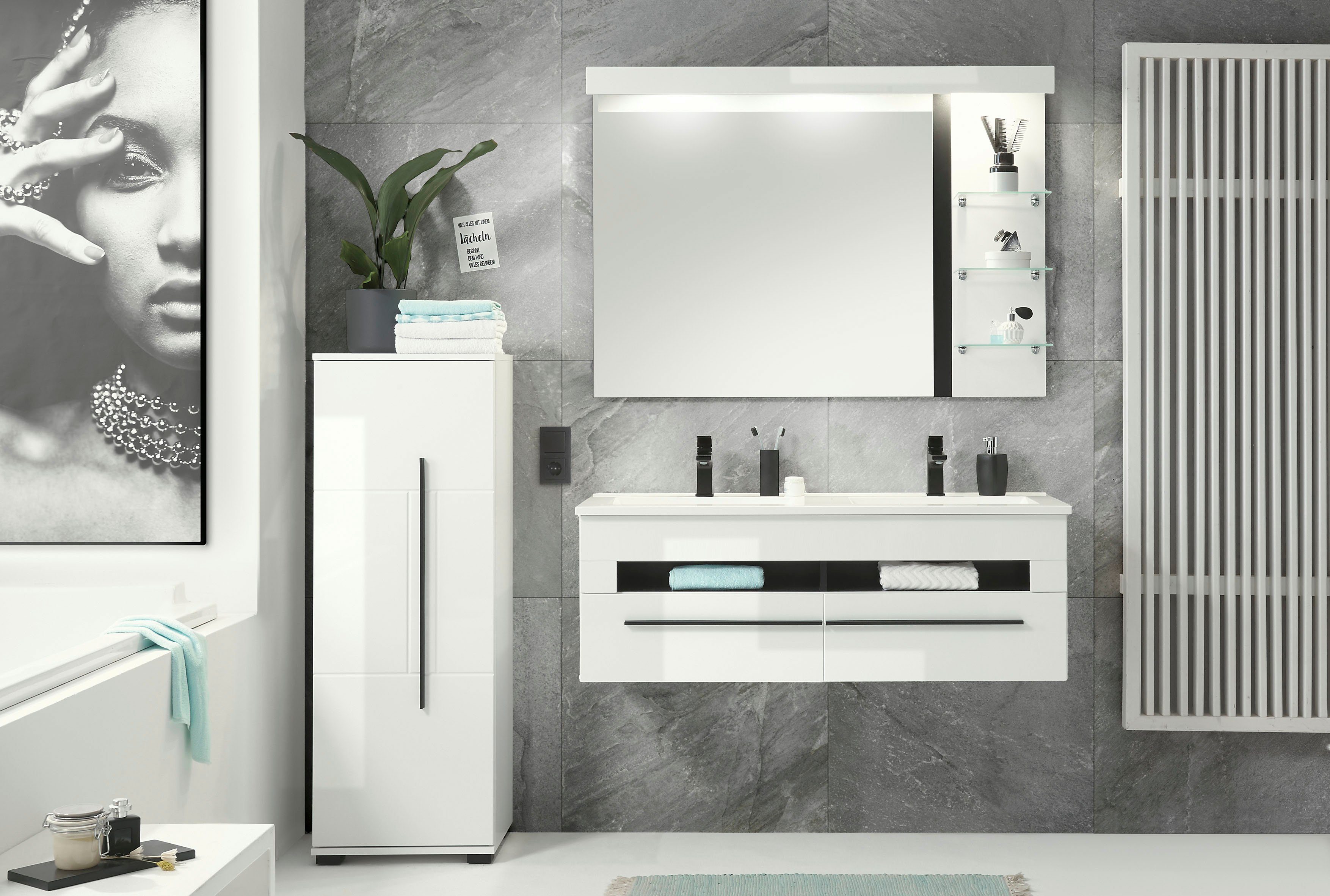 INOSIGN Halfhoge kast Cantara, badkamerkast in hoogglans wit, kast in modern ontwerp