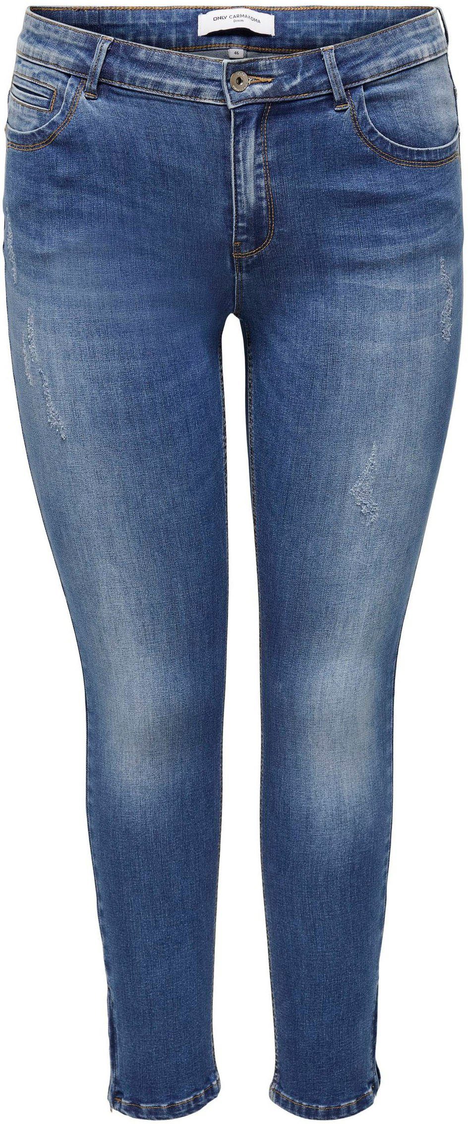 ONLY CARMAKOMA Skinny fit jeans CARKARLA REG SK ANKLE ZIP JNS met ritssluiting onder in de pijpen
