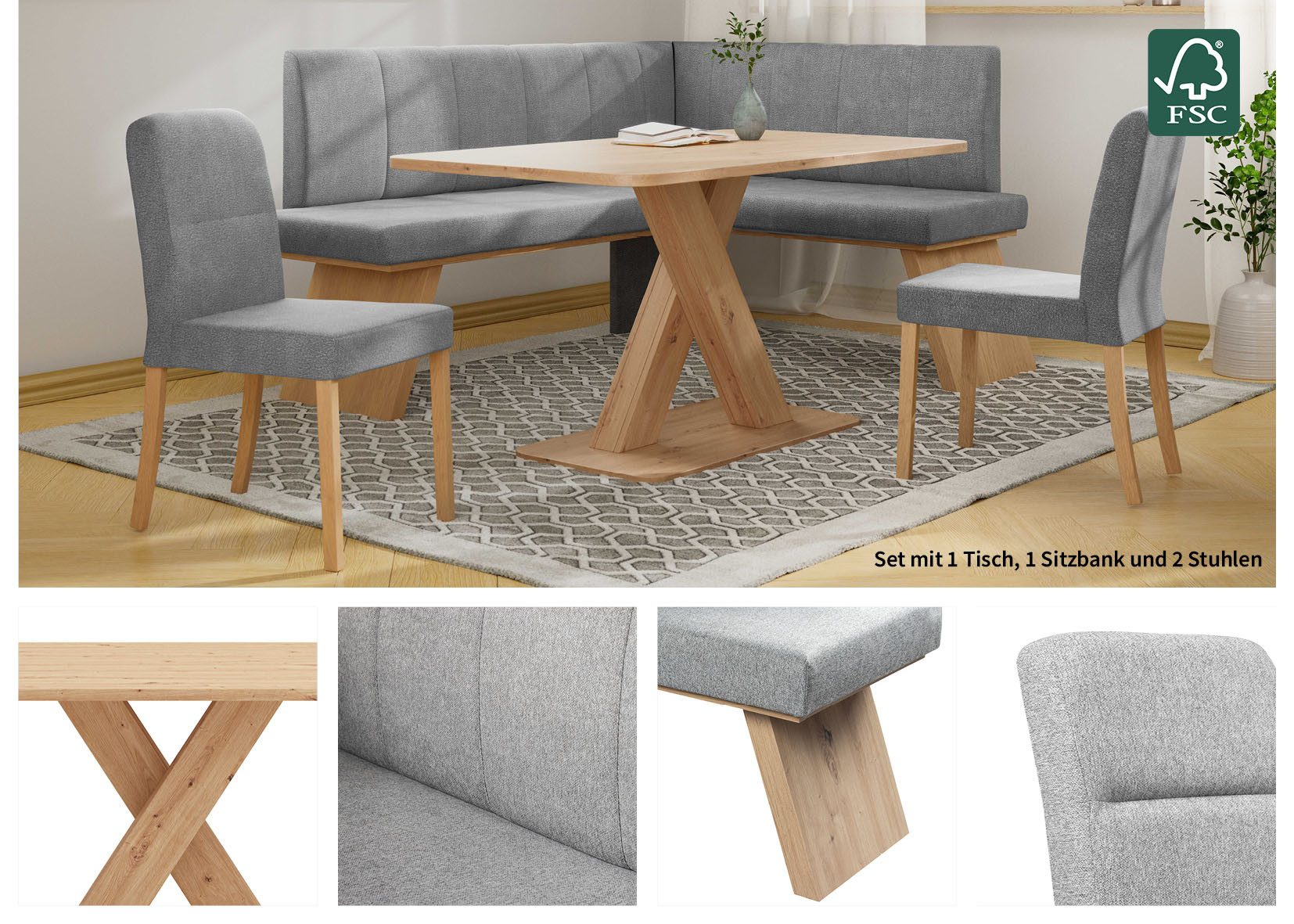 Home affaire Eethoek Nina Eetkamer zitgroep stoelen tafel en bank comfortabel gepolsterd (4-delig)